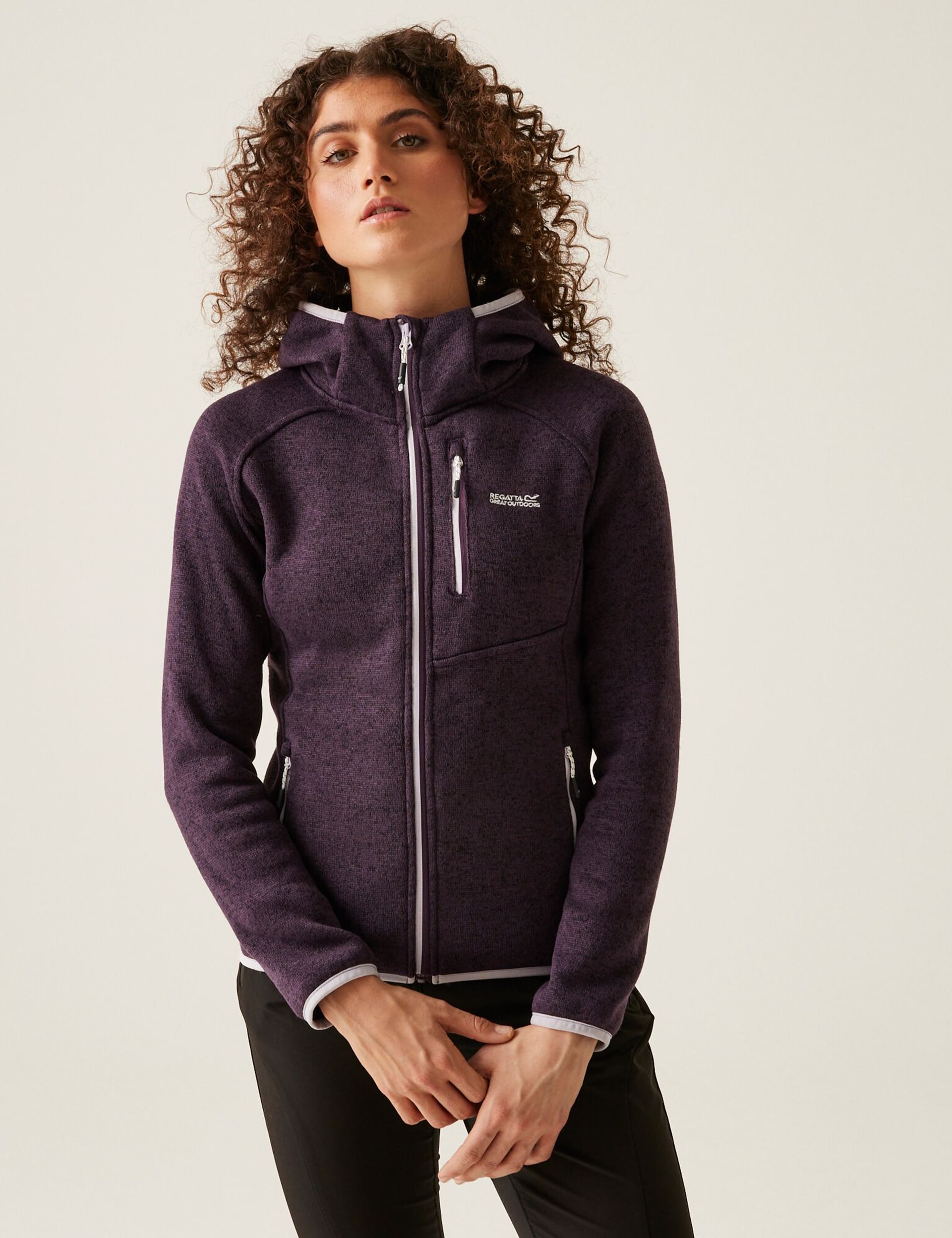 Regatta Women's Newhill Hooded Zip Up Fleece - 12 - Purple, Purple,Black