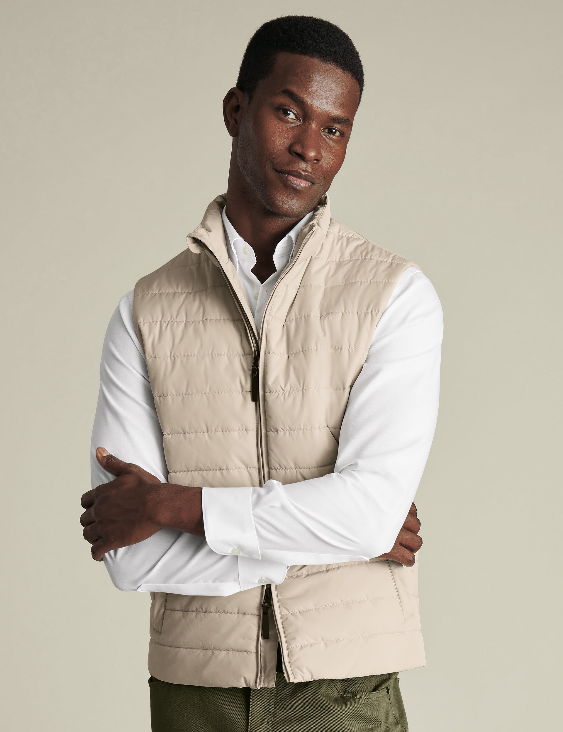 Charles Tyrwhitt Men's Lightweight Quilted Gilet - Stone, Brown,Stone