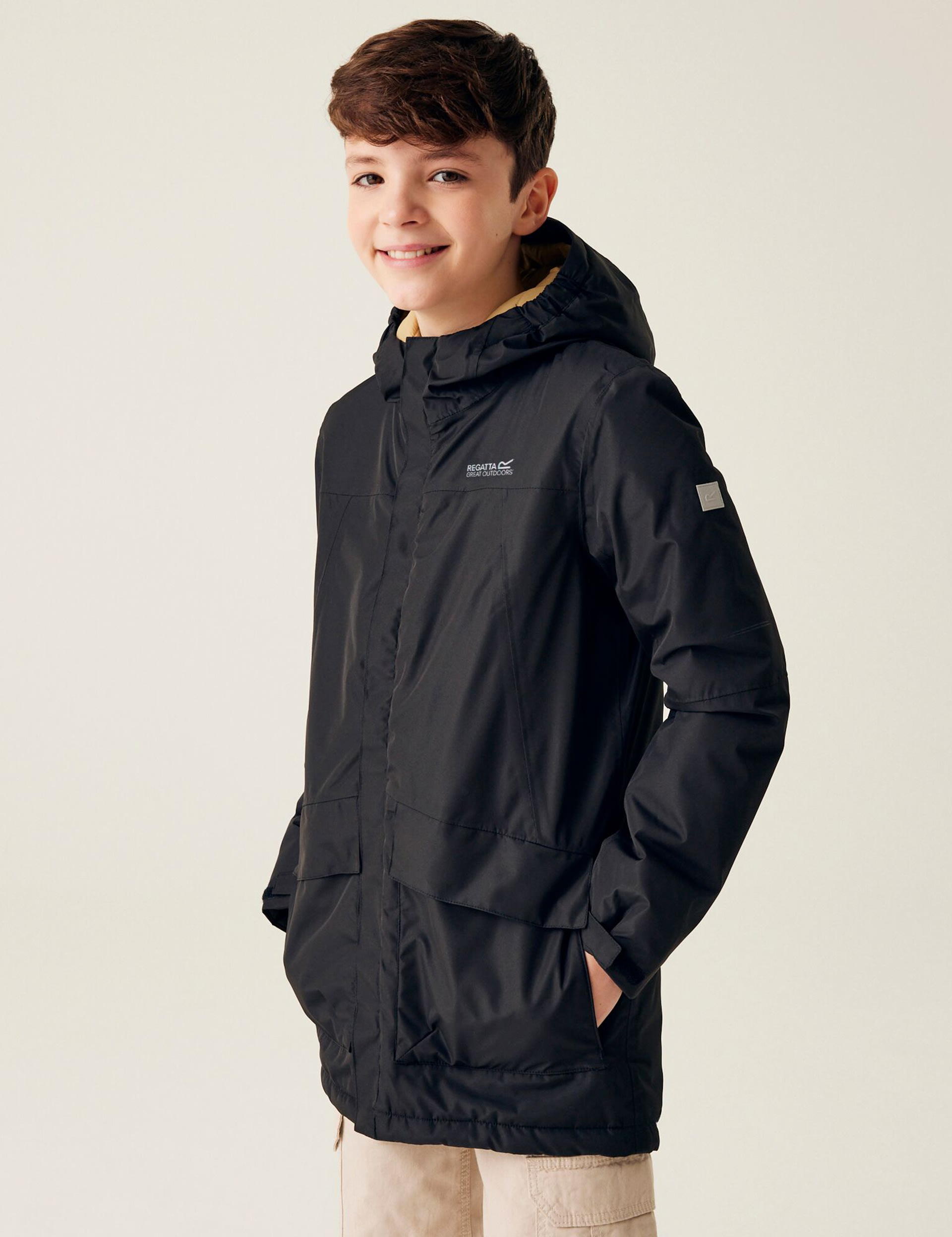 Regatta Boys Farbank Hooded Raincoat (3-14 Yrs) - 7-8 Y - Black, Black