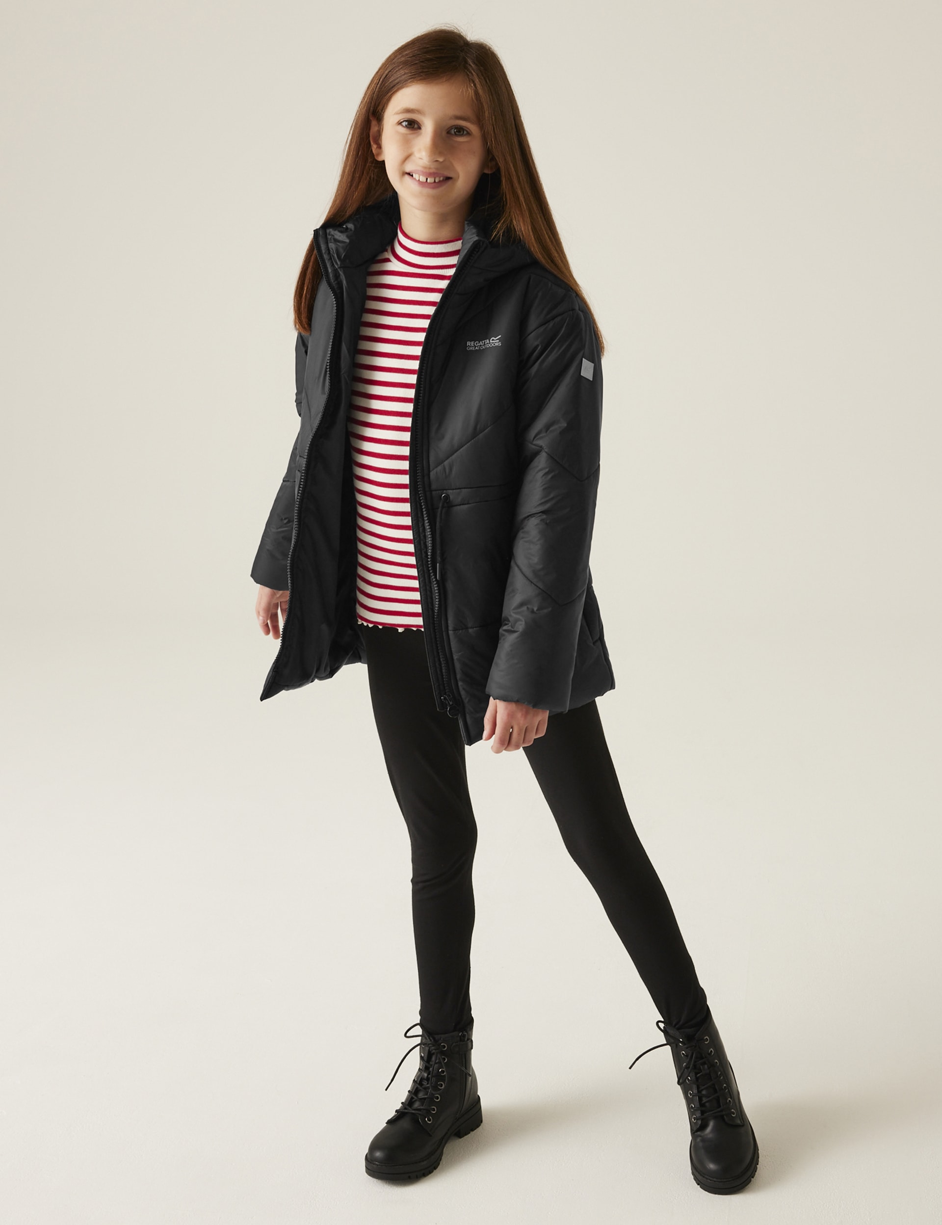 Regatta Girls Junior Rurie Hooded Padded Jacket (3-14 Yrs) - 7-8 Y - Black, Black,Purple