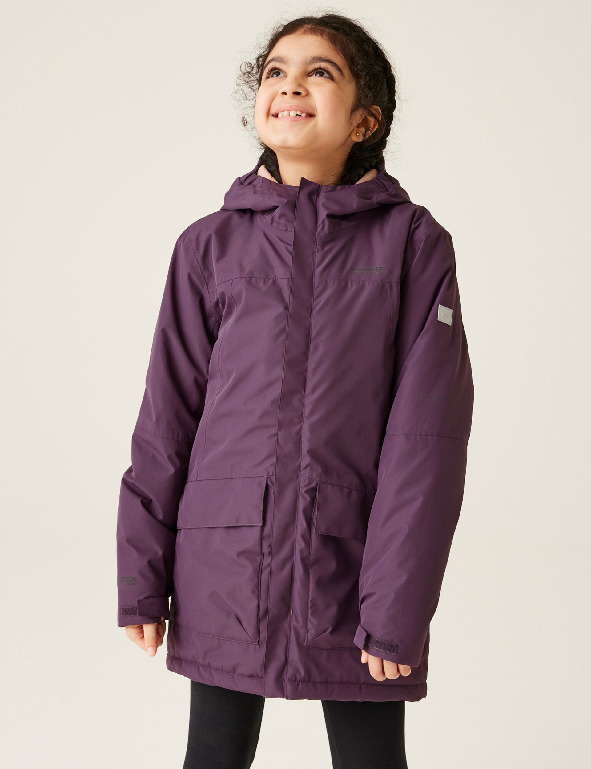 Regatta Girls Farbank Hooded Raincoat (3-14 Yrs) - 7-8 Y - Purple, Purple