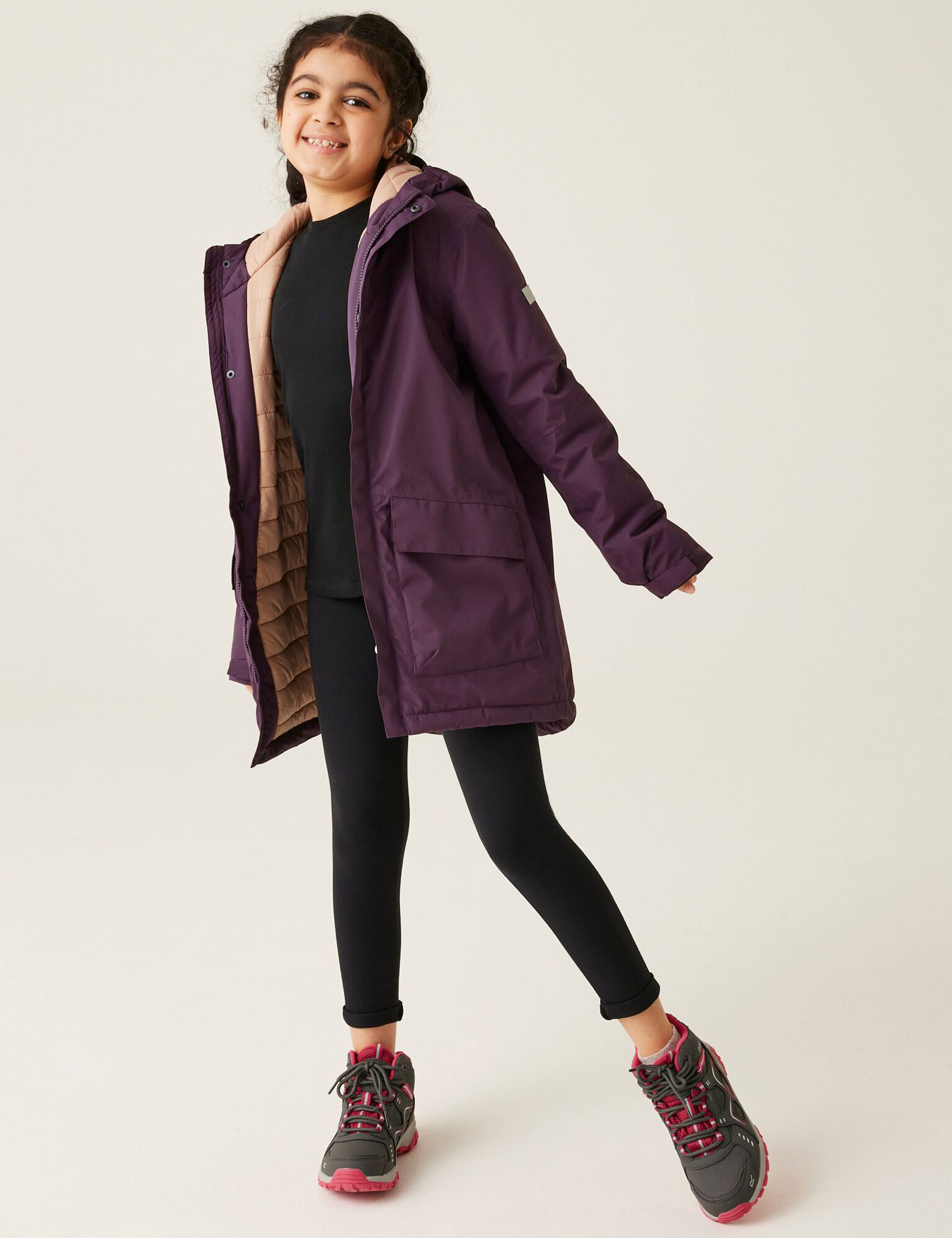 Regatta Girls Farbank Hooded Raincoat (3-14 Yrs) - 7-8 Y - Purple, Purple