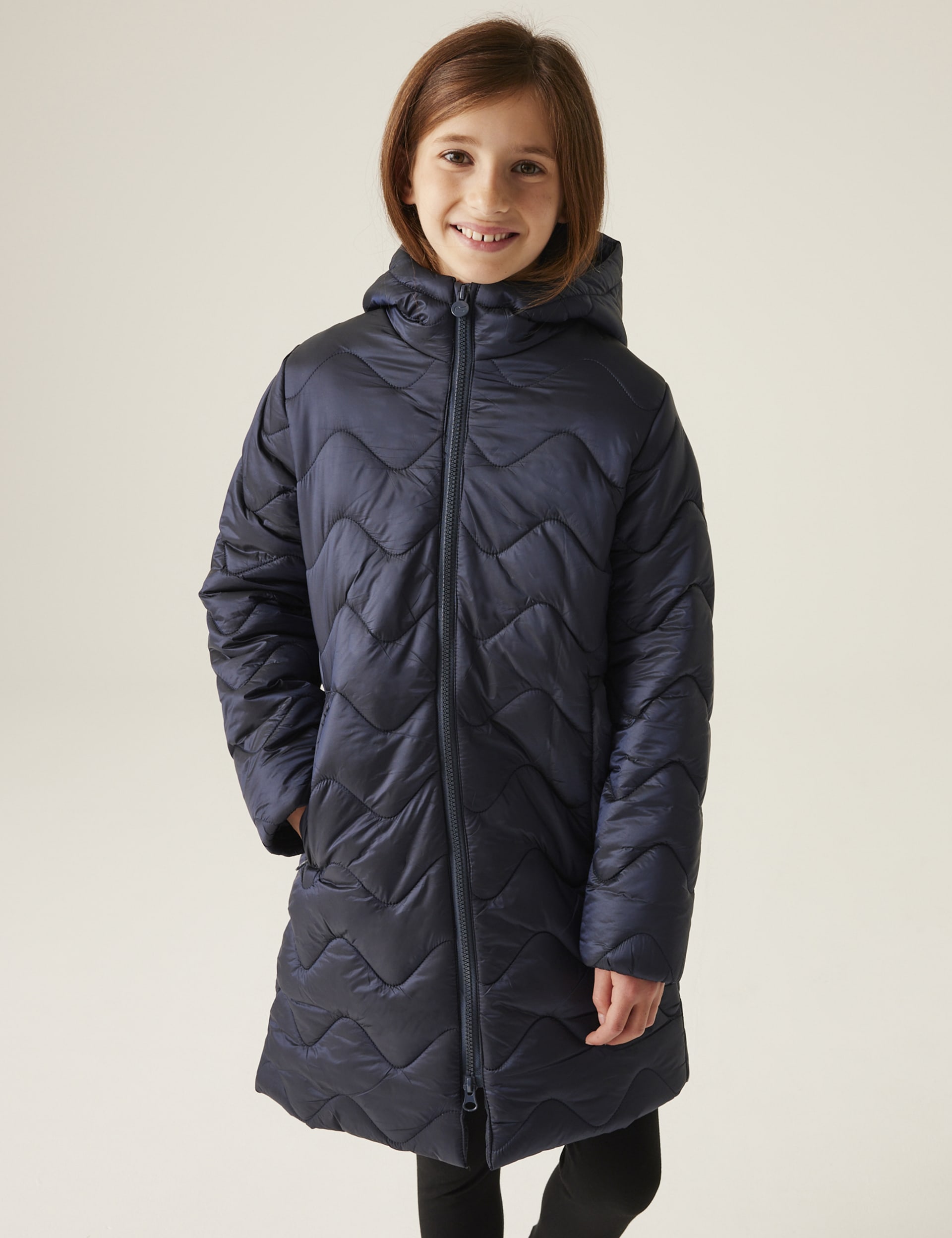 Regatta Girls Cambrie Hooded Padded Coat (3-14 Yrs) - 7-8 Y - Navy, Navy,Green Mix