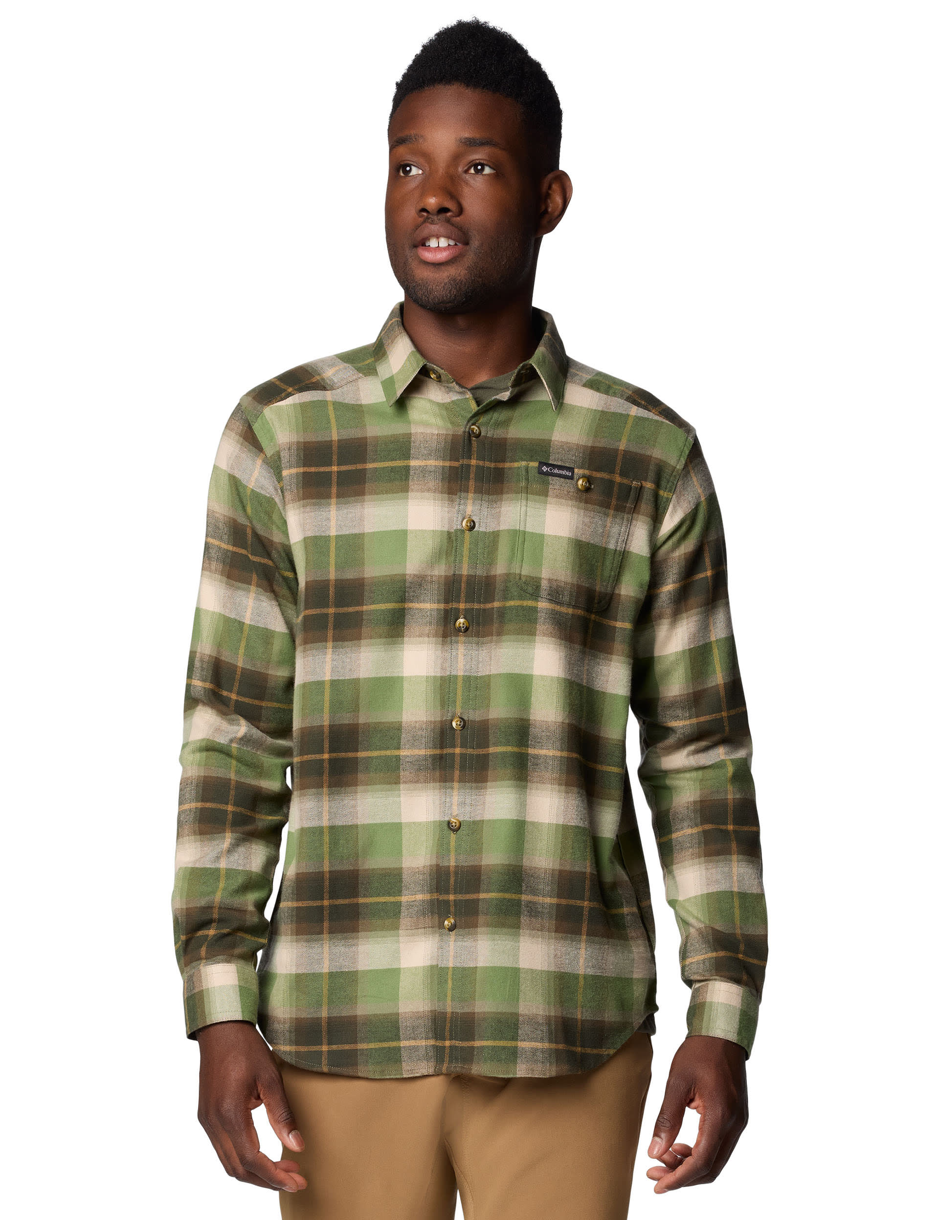 Columbia Men's Cornell Woods Pure Cotton Flannel Shirt - XL - Green Mix, Green Mix,Blue Mix