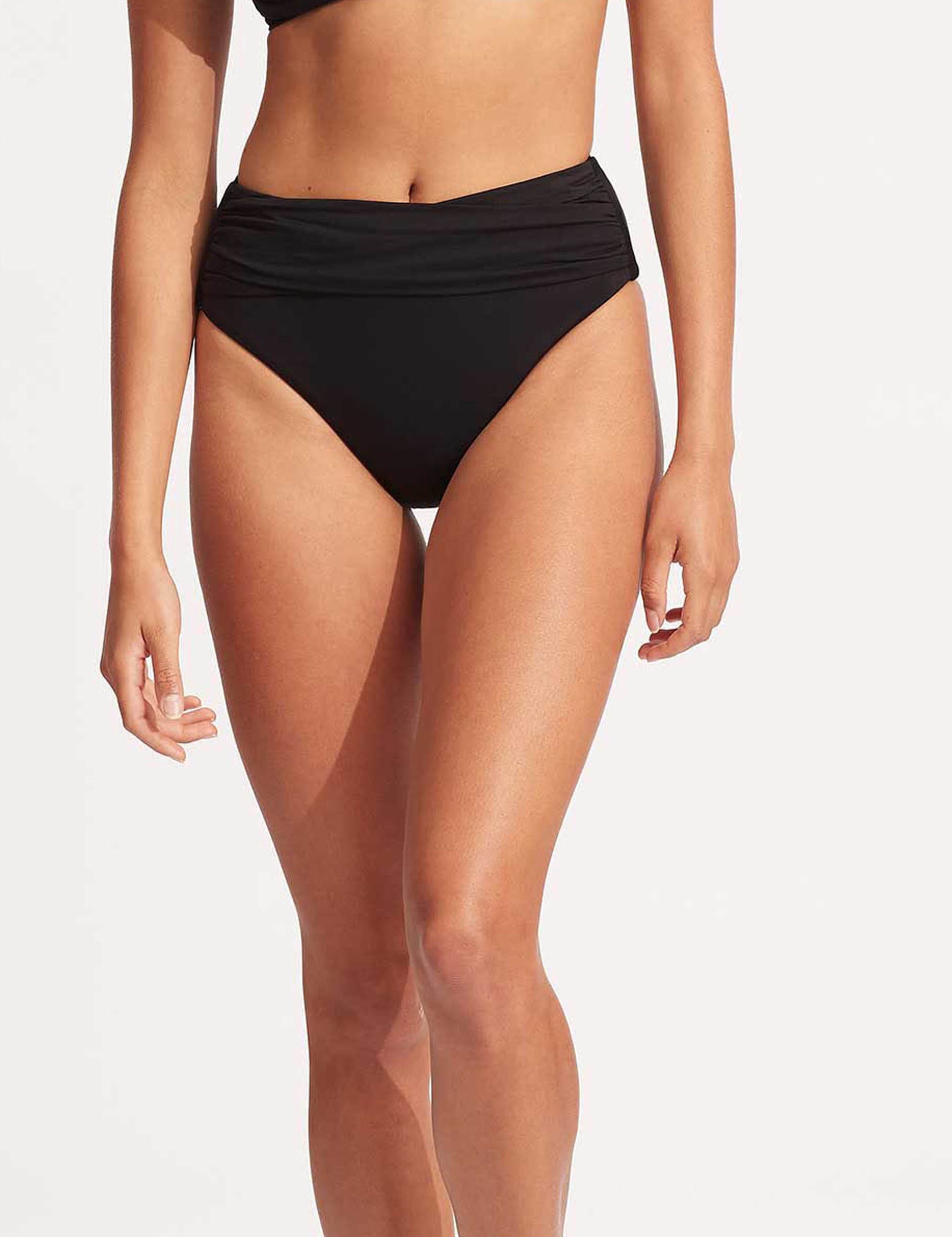 Seafolly Girls Collective High Waisted High Leg Bikini Bottoms - 14 - Black, Navy,Black