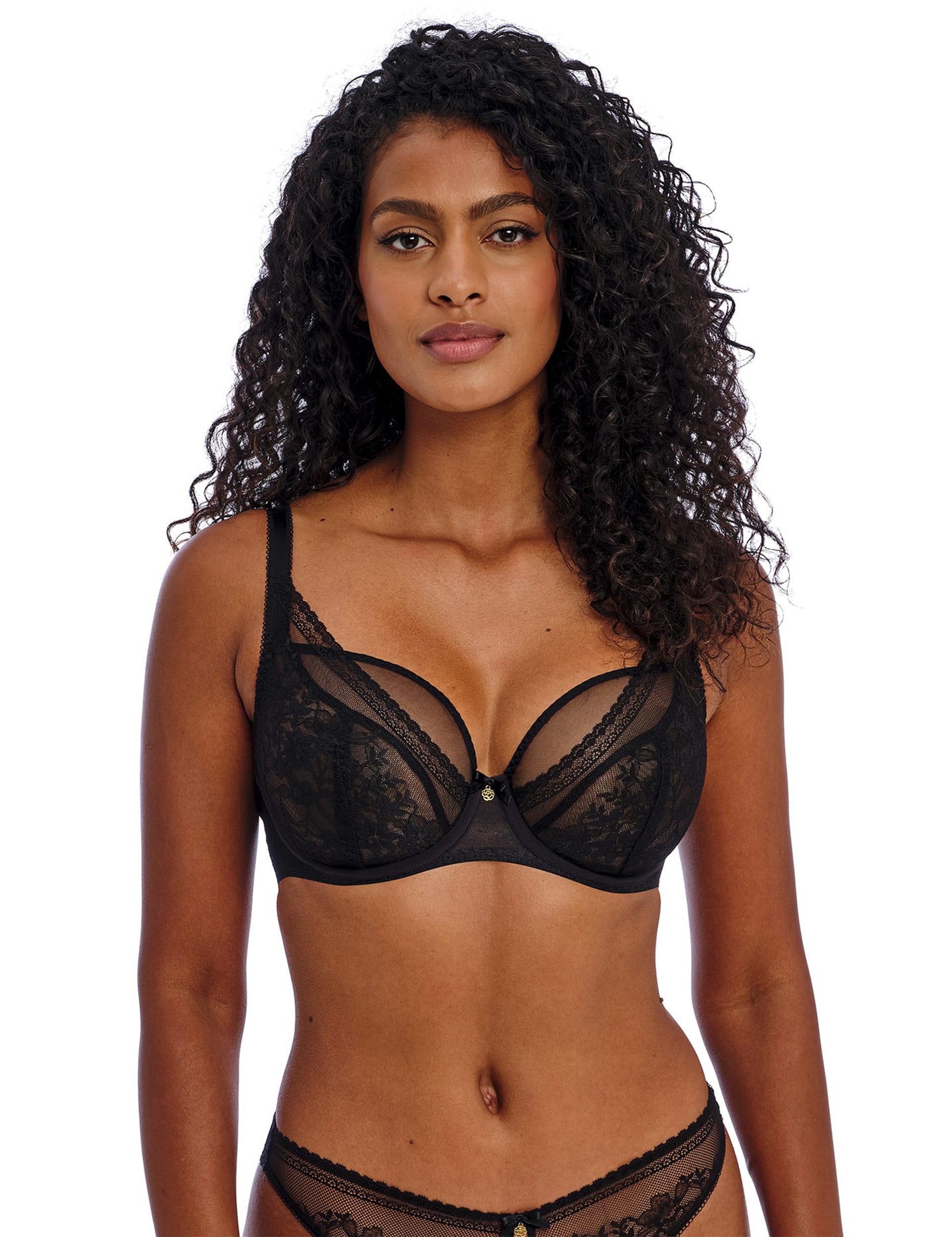 Freya Women's Sydnie Lace & Mesh Wired Plunge Bra (D-H) - 34E - Black, Black