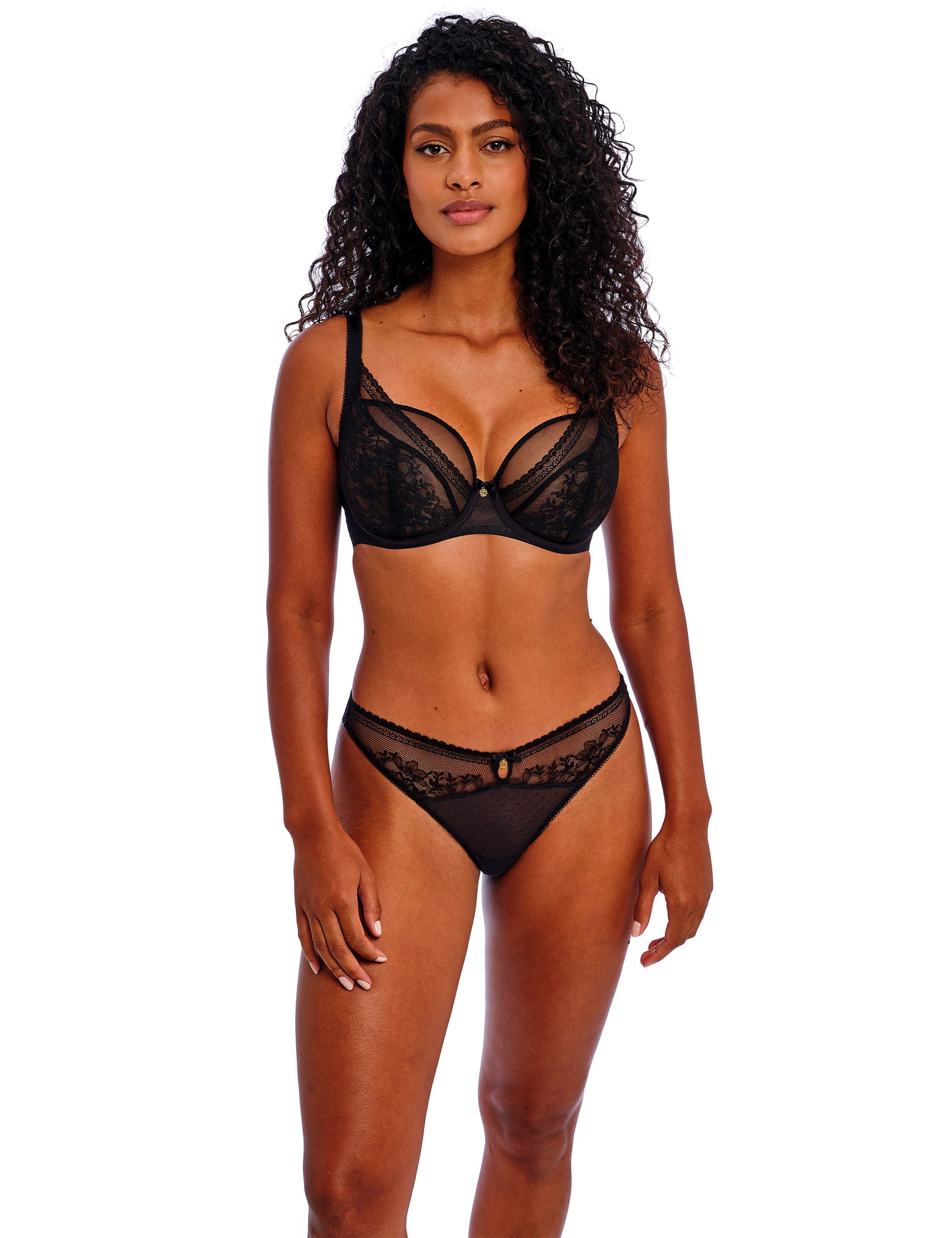 Freya Women's Sydnie Lace & Mesh Wired Plunge Bra (D-H) - 32FF - Black, Black