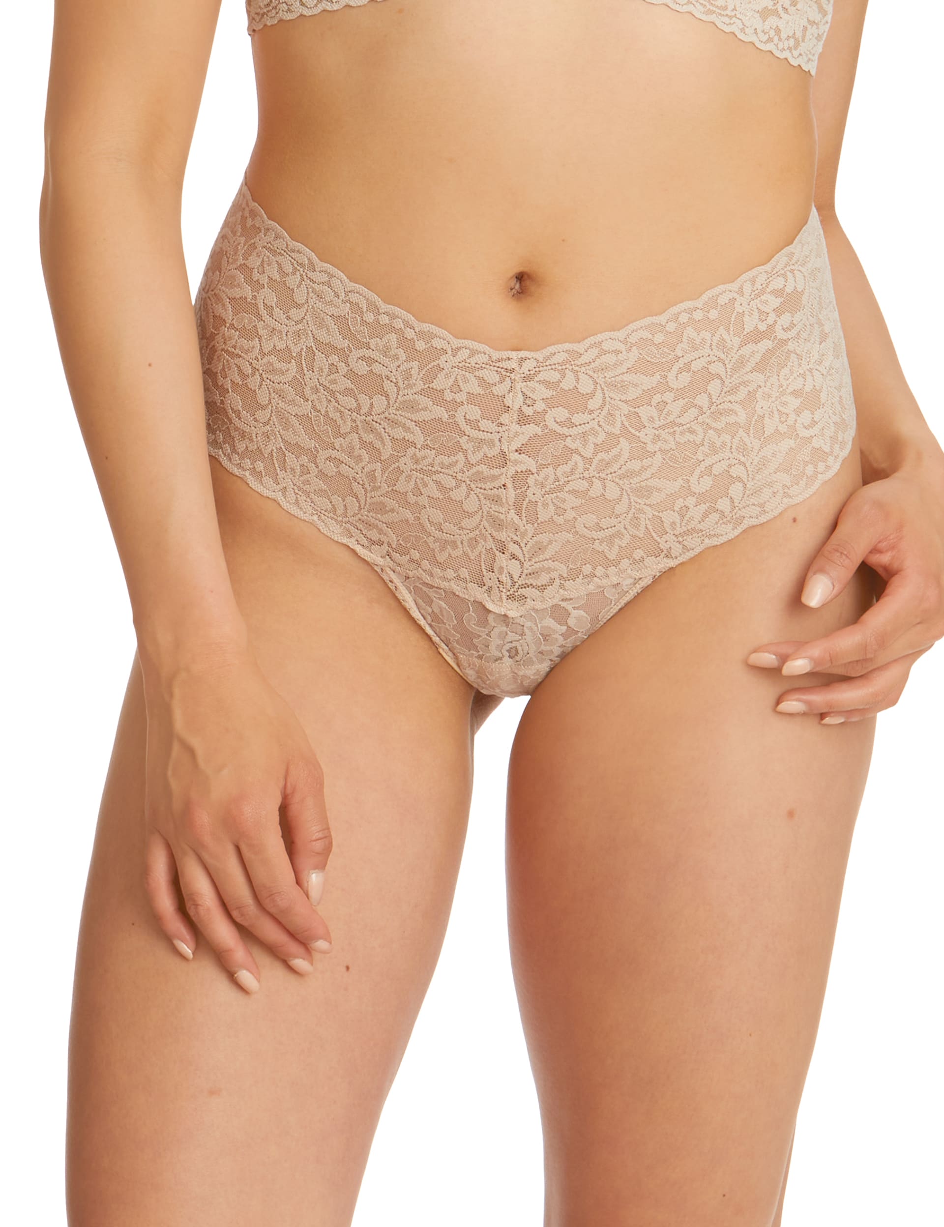 Hanky Panky Women's High Waisted Retro Lace Thong - Beige, Beige,Black