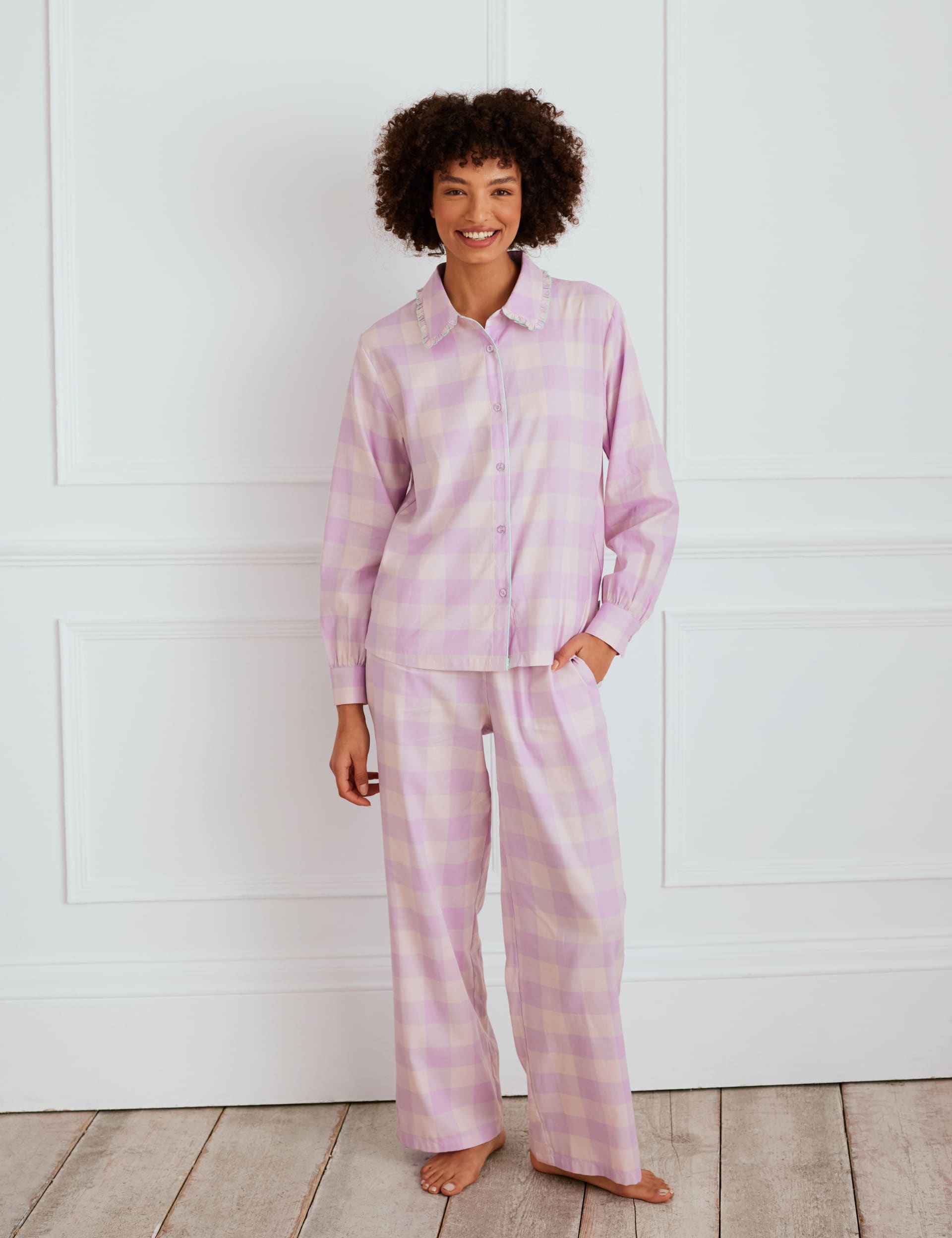 Chelsea Peers Women's Pure Cotton Checked Pyjama Set - 14 - Purple Mix, Purple Mix