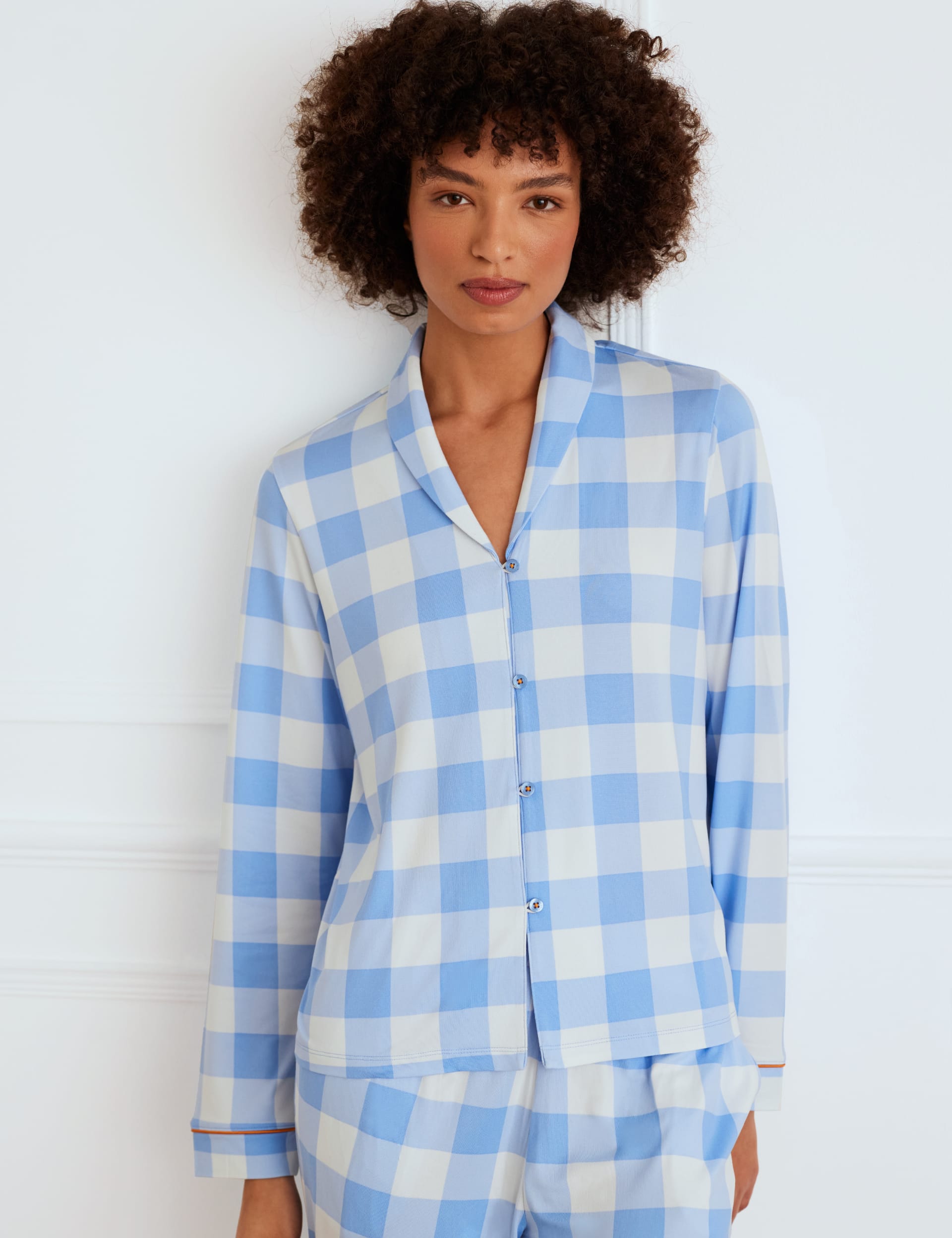 Chelsea Peers Women's Check Pyjama Top - 14 - Blue Mix, Blue Mix