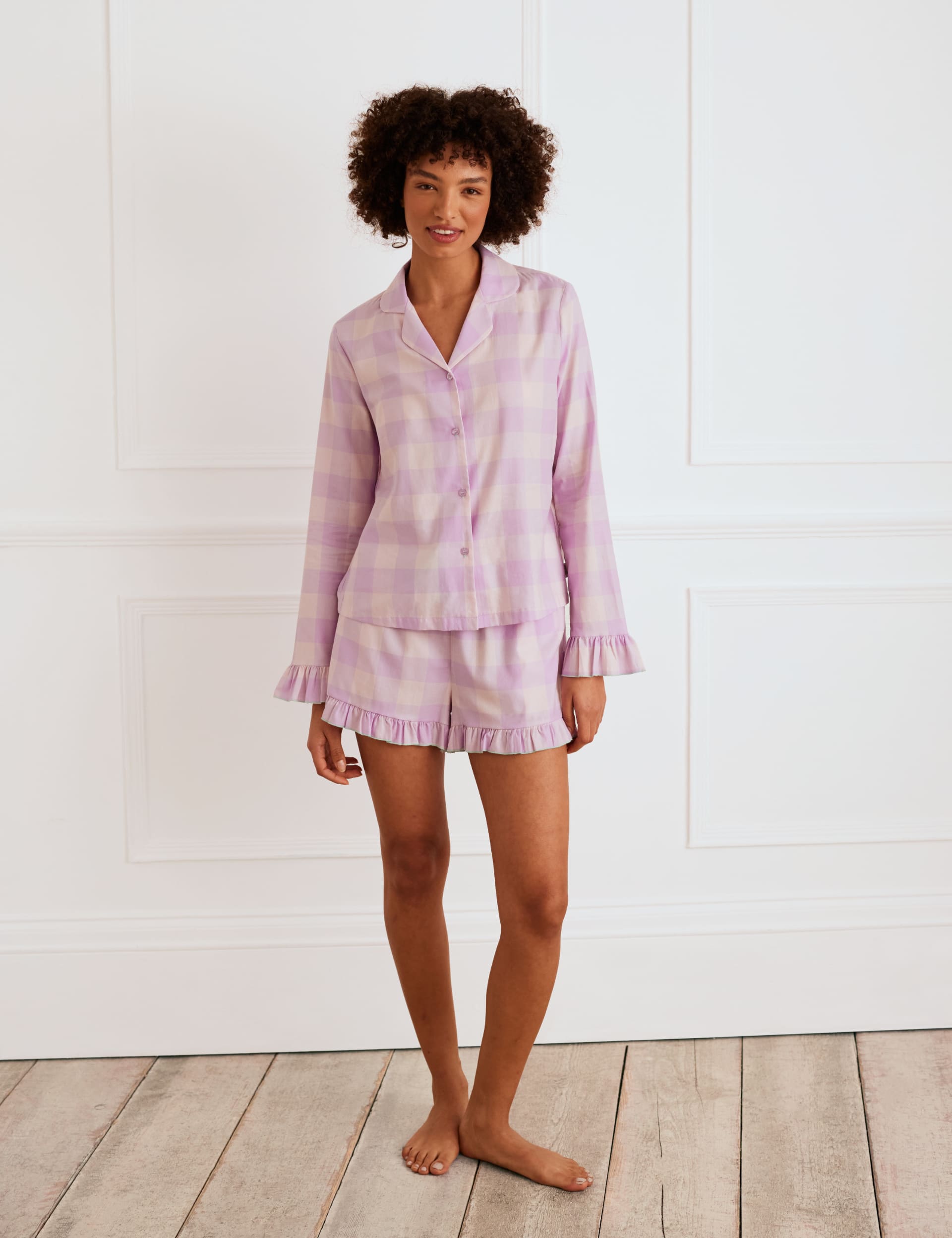 Chelsea Peers Women's Pure Cotton Check Pyjama Set - 16 - Purple Mix, Purple Mix