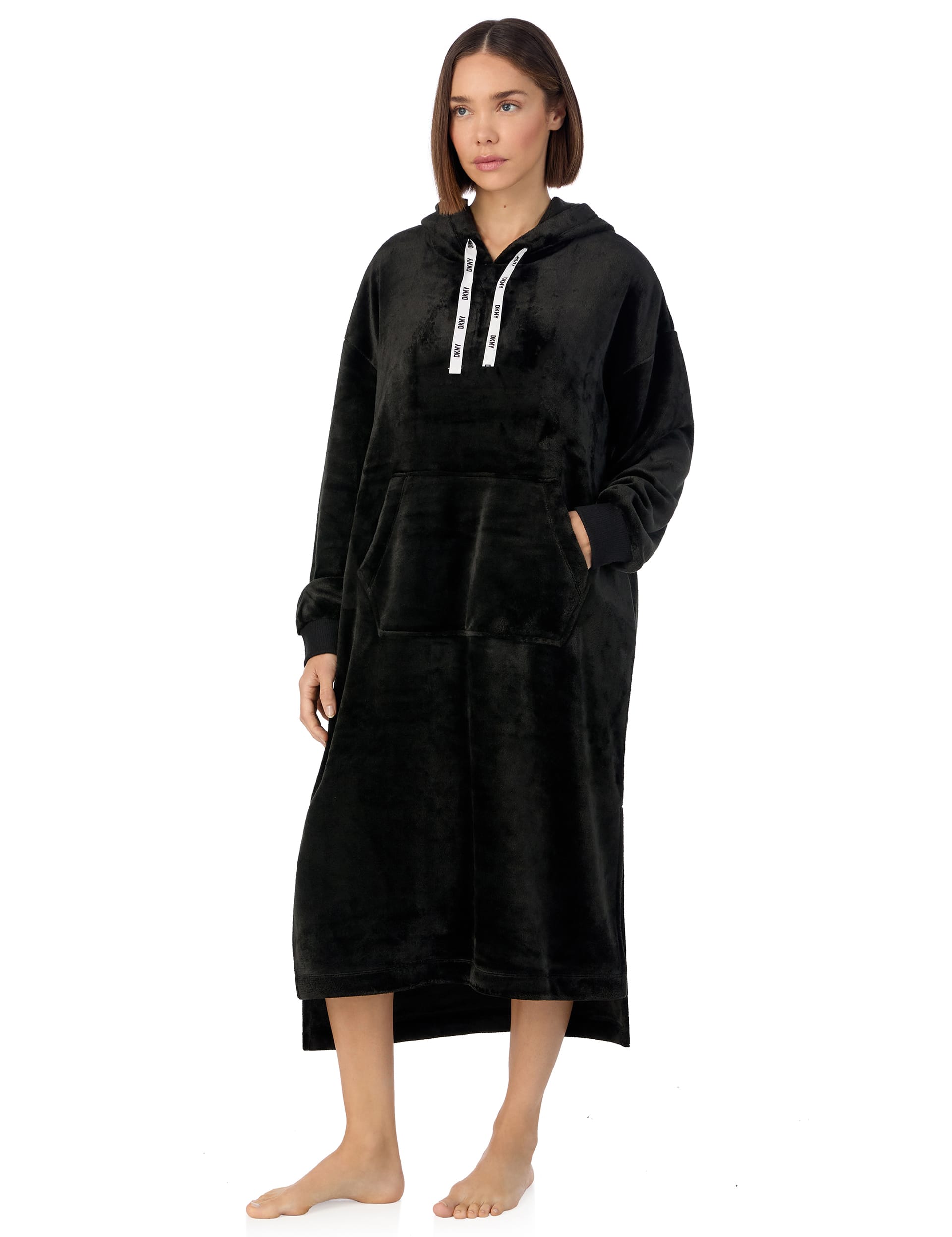 Dkny Women's Chenille Hooded Robe - S - Black, Black