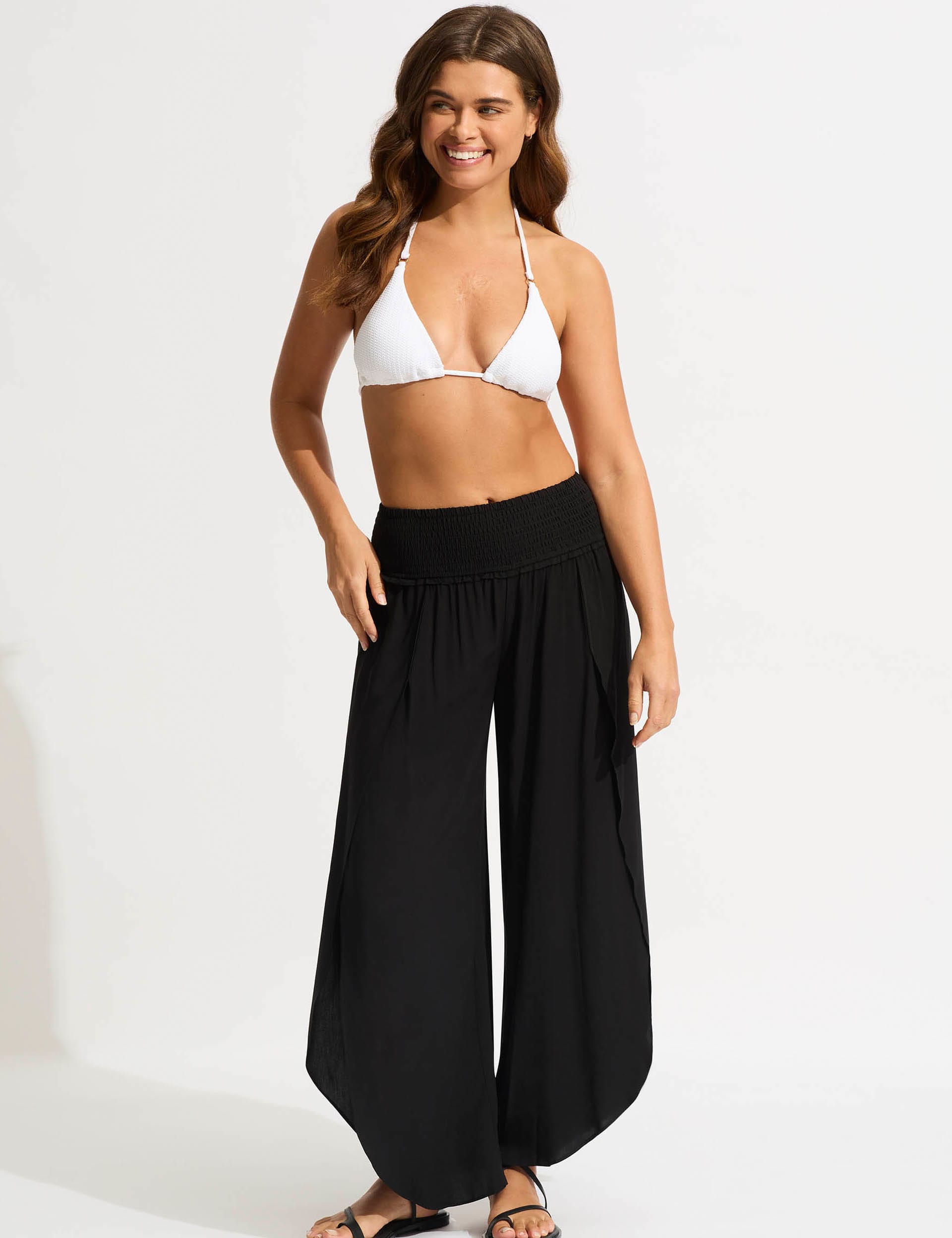 Seafolly Girls Elasticated Waist Wide Leg Trousers - Black, Black