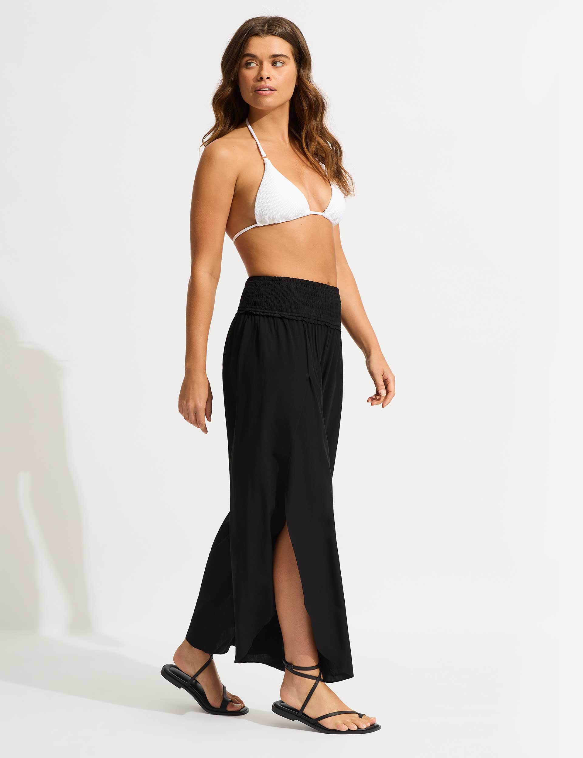 Seafolly Girls Elasticated Waist Wide Leg Trousers - Black, Black