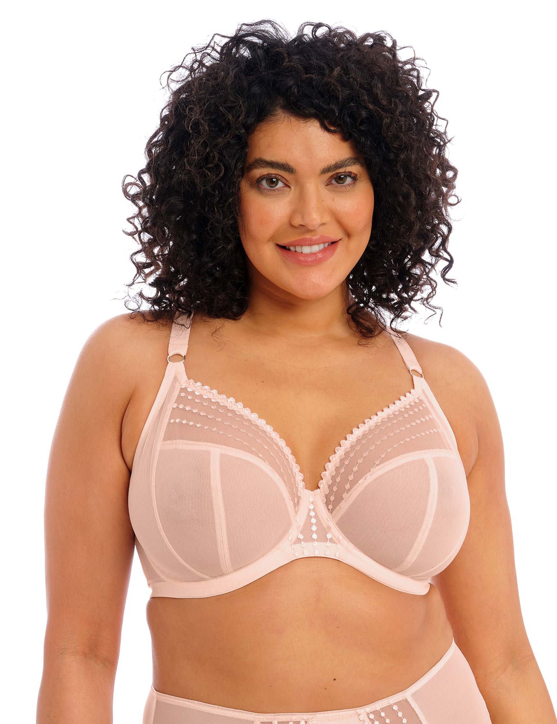 Elomi Women's Matilda Mesh Embroidery Wired Plunge Bra DD-K - 42F - Blush, Blush,Black,Beige