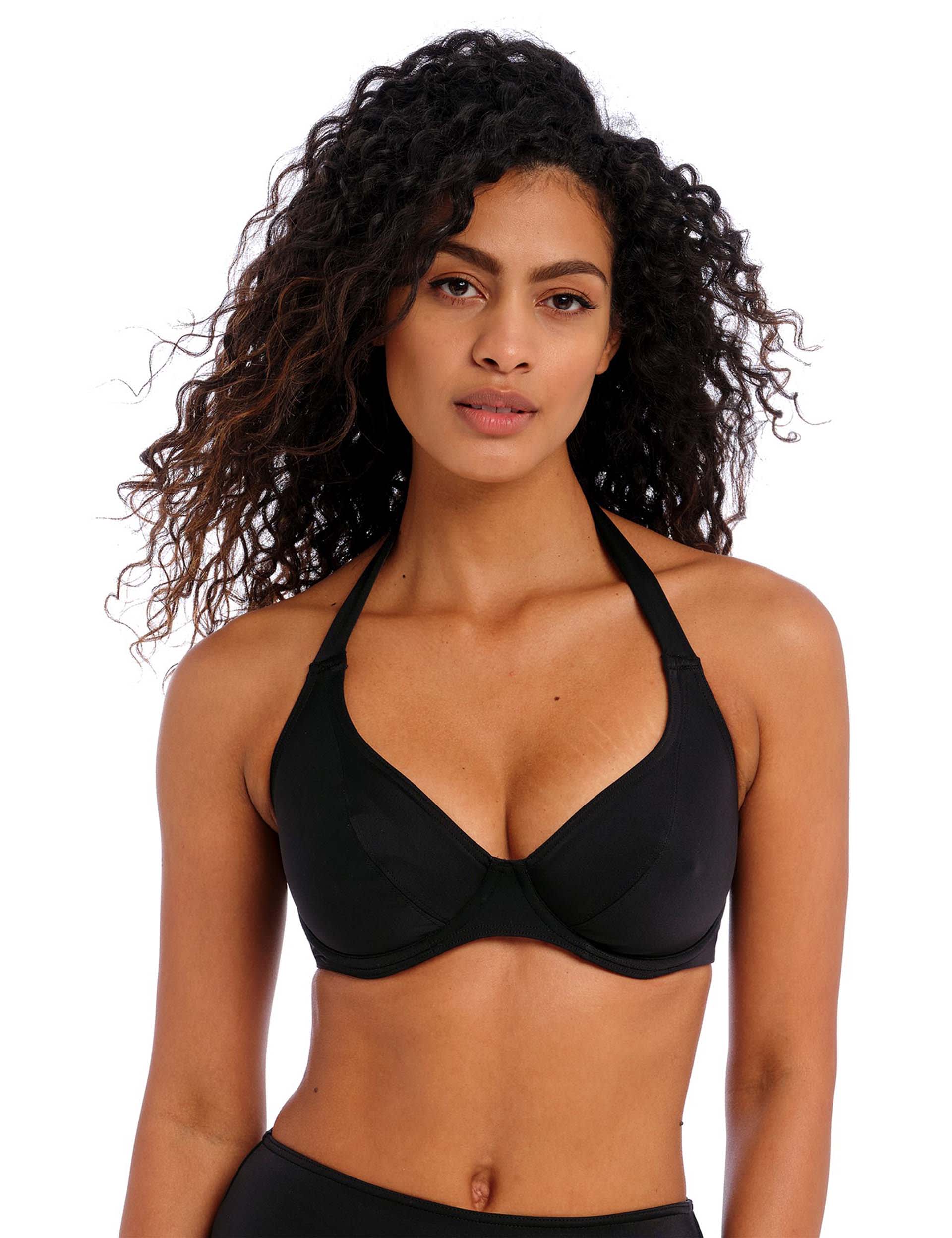 Freya Women's Jewel Cove Plunge Halterneck Bikini Top - 38D - Black, Black