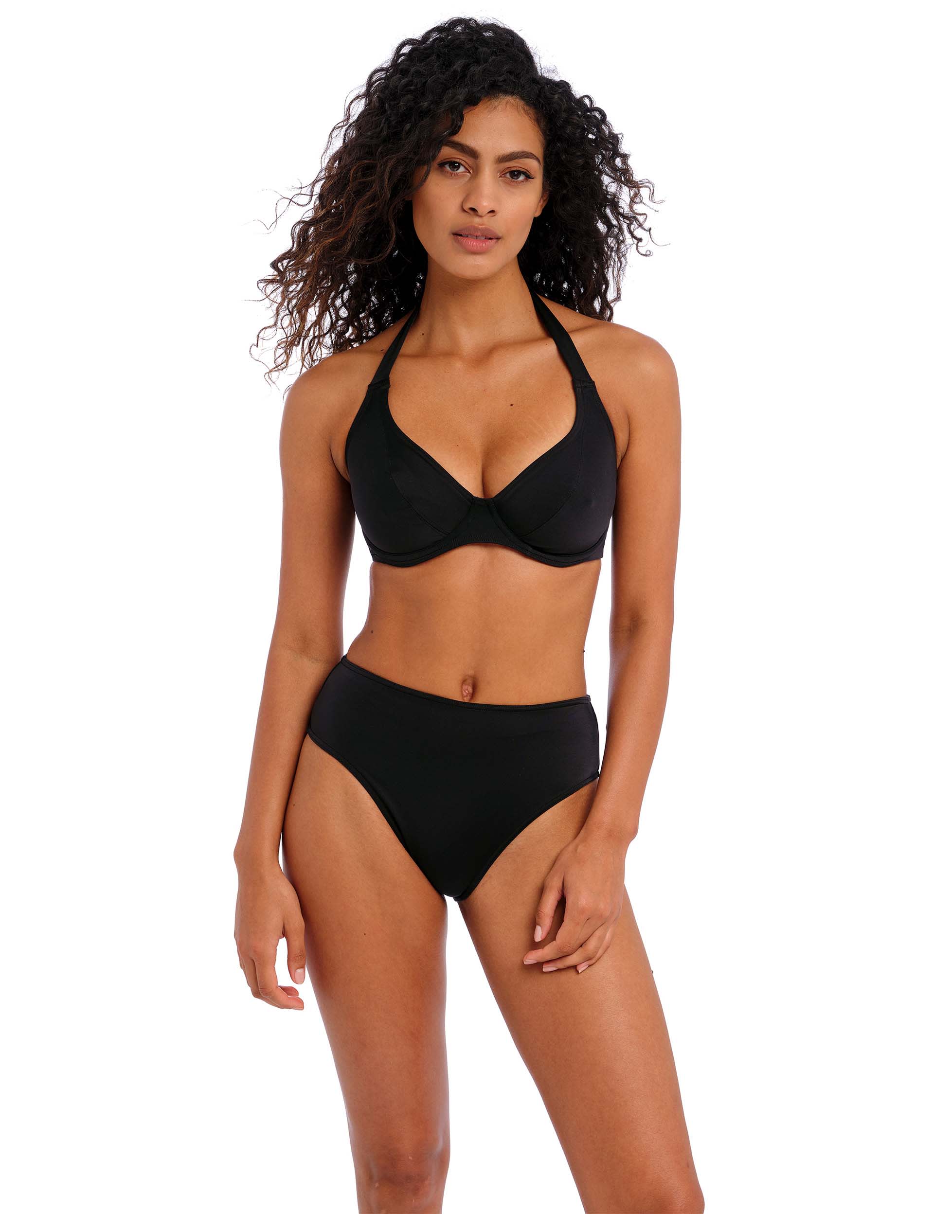 Freya Women's Jewel Cove Plunge Halterneck Bikini Top - 38D - Black, Black