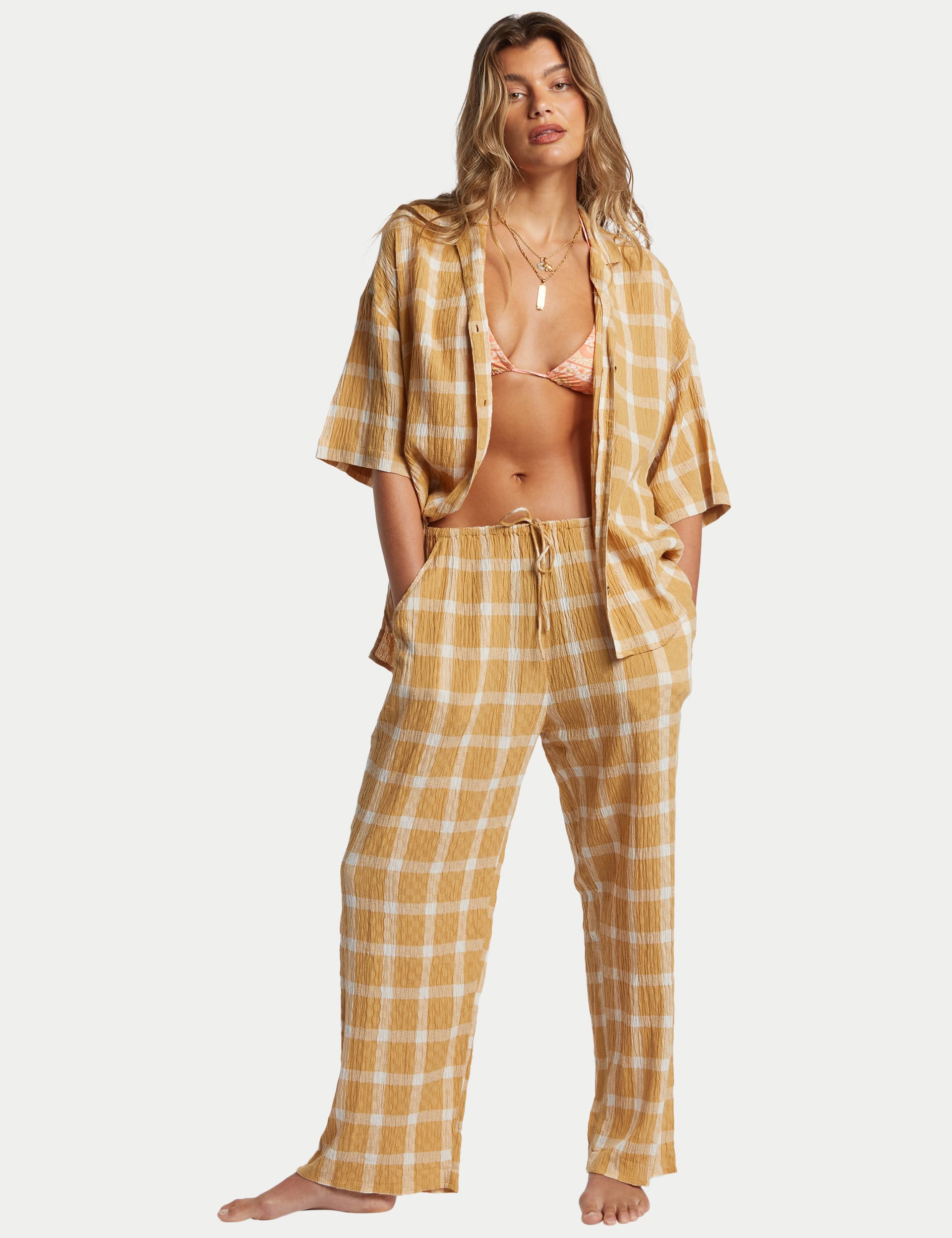 Billabong Women's Beach Side Cotton Rich Checked Shirt - M - Yellow Mix, Yellow Mix