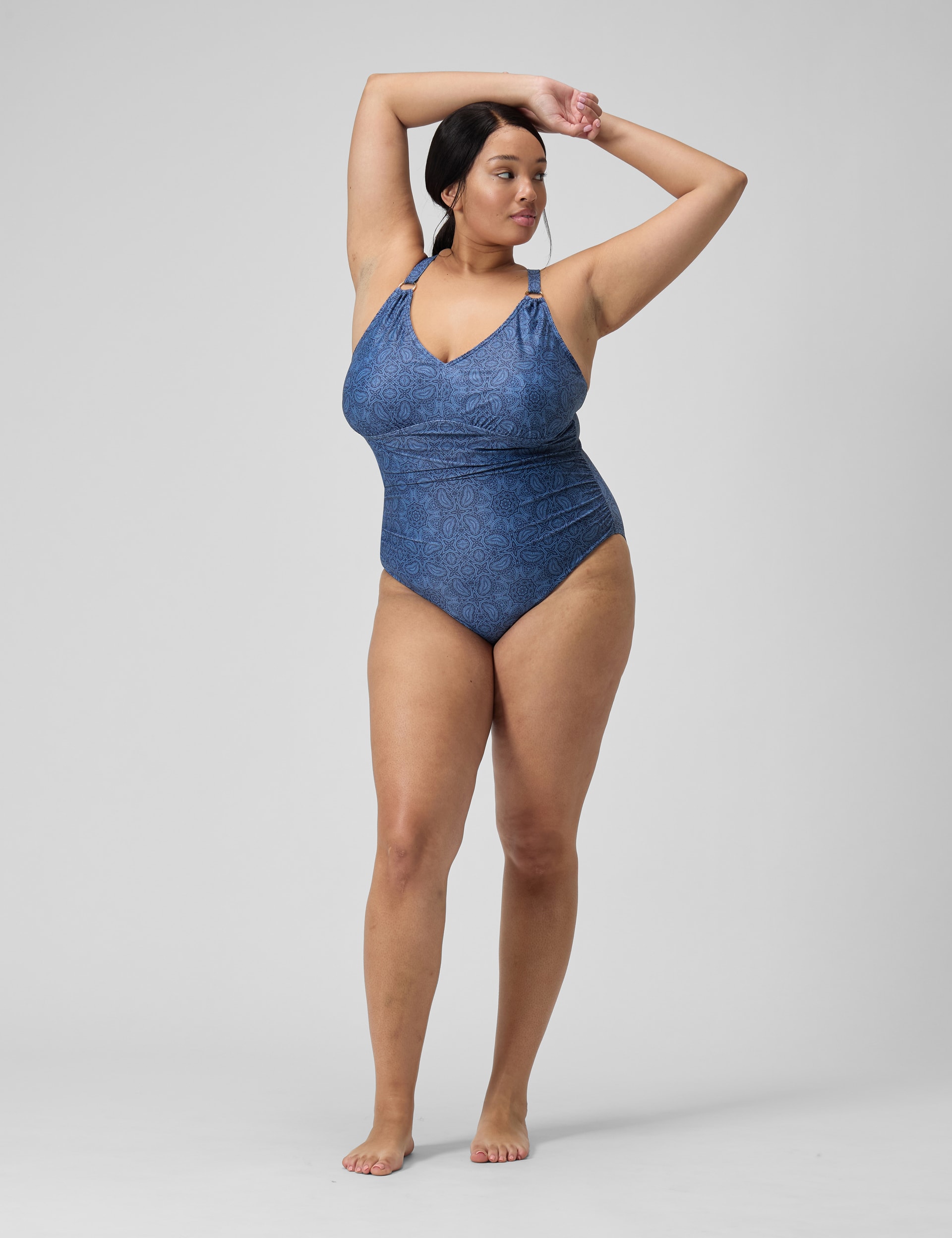 Speedo Women's Plus Size Shaping Printed 1 Piece Swimsuit - 22 - Blue, Blue