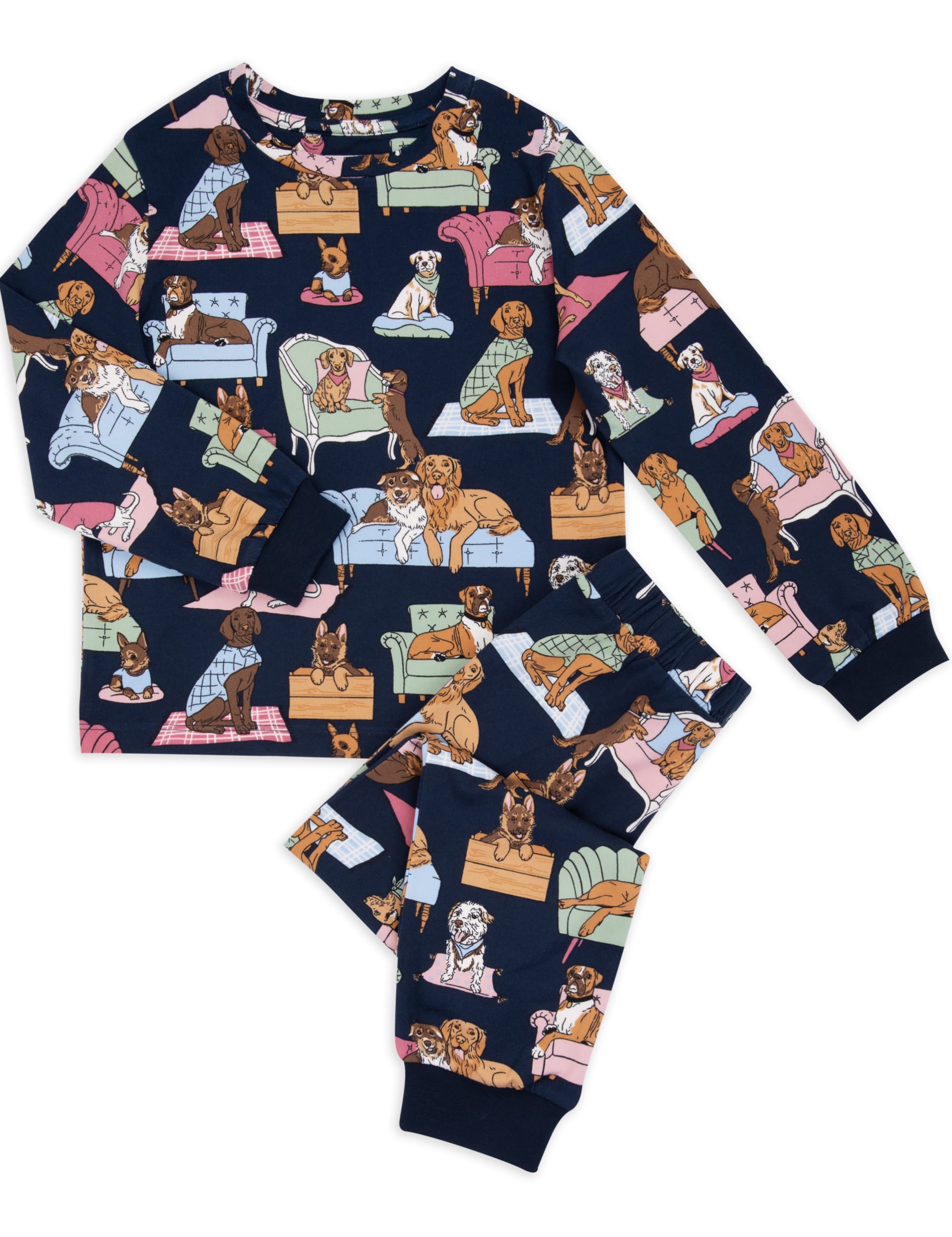 Chelsea Peers Dog Print Pyjamas (1-12 Yrs) - 7-8 Y - Navy Mix, Navy Mix