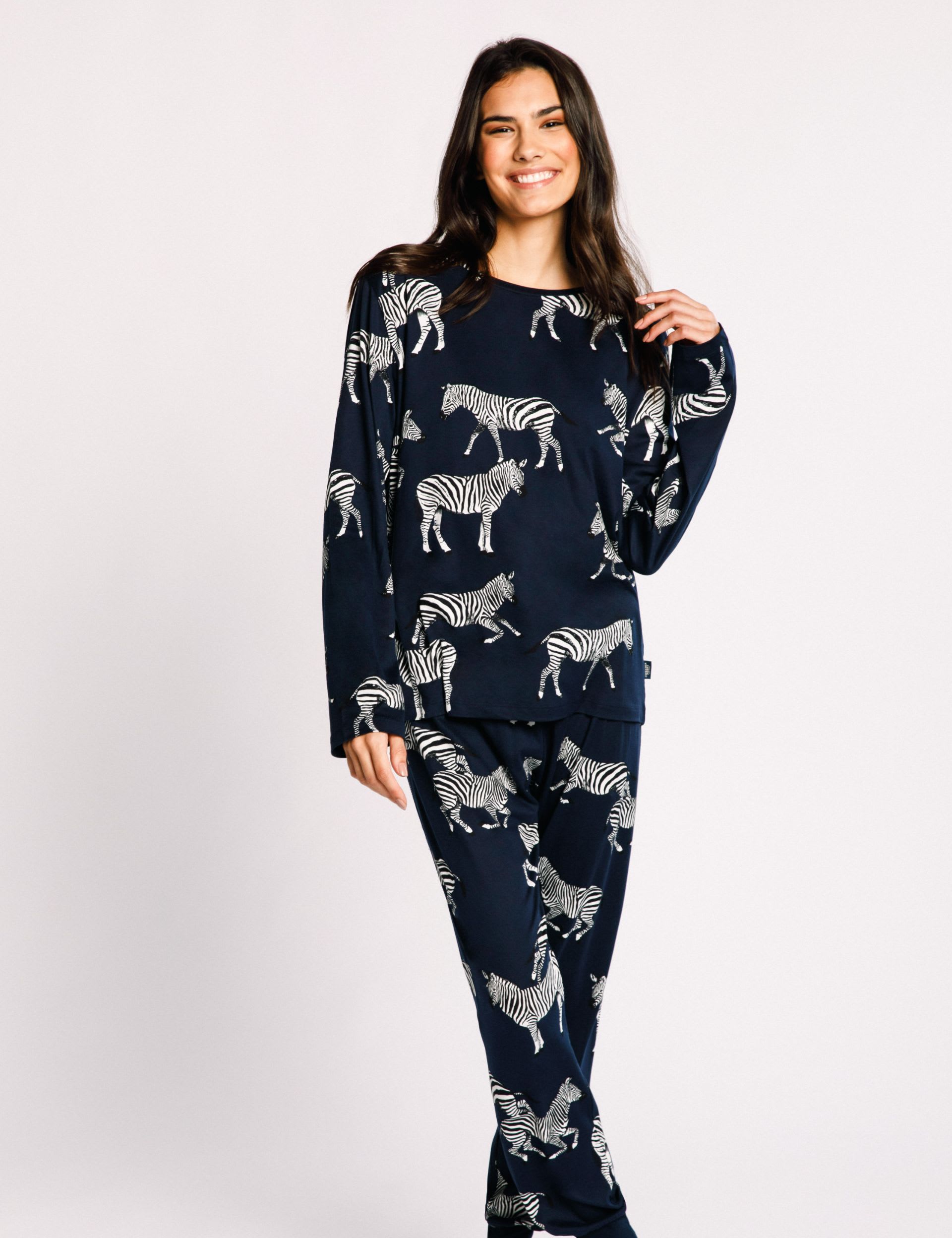 Chelsea Peers Women's Zebra Print Pyjama Set - 24 - Navy Mix, Navy Mix