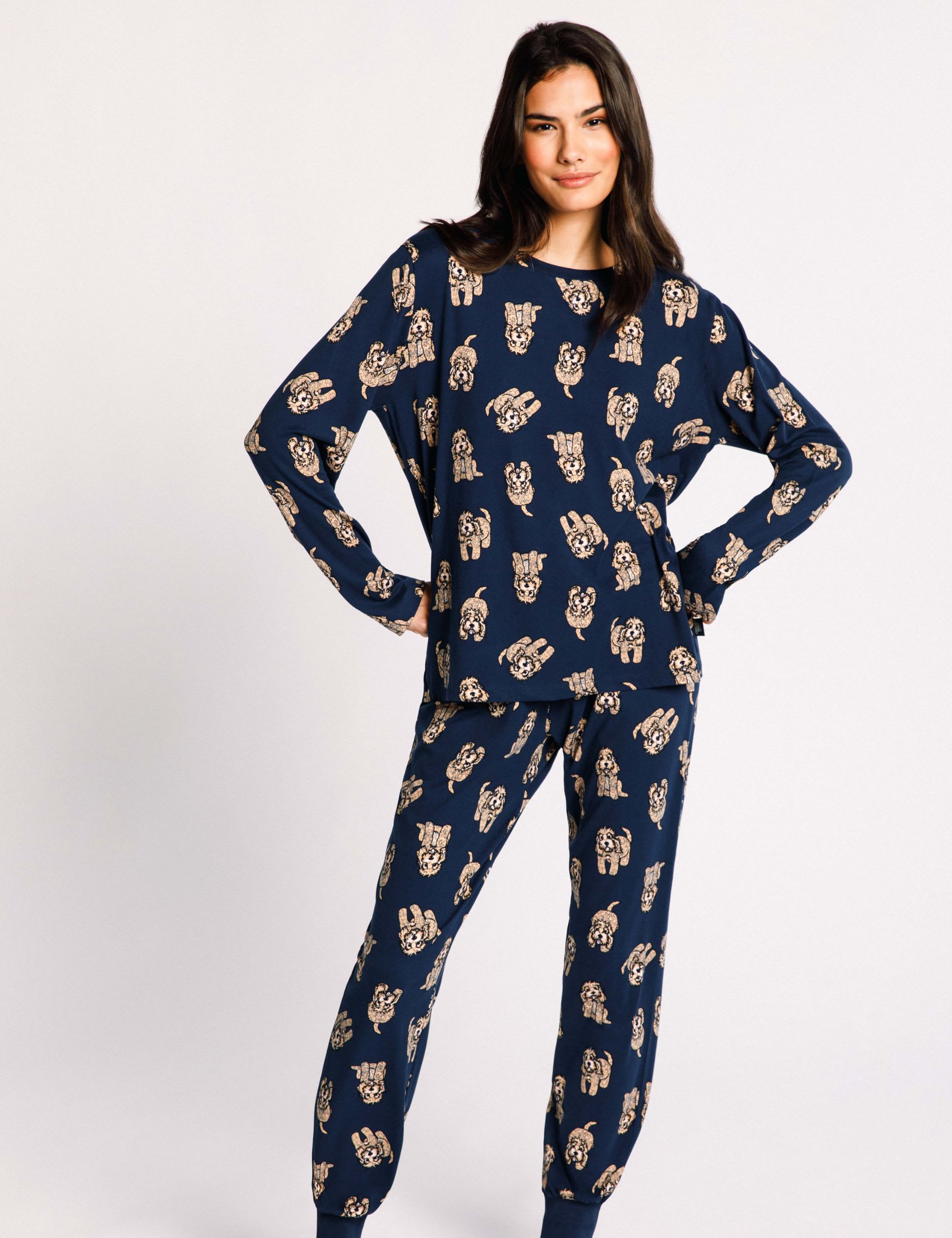 Chelsea Peers Women's Dog Print Pyjama Set - 20 - Navy Mix, Navy Mix