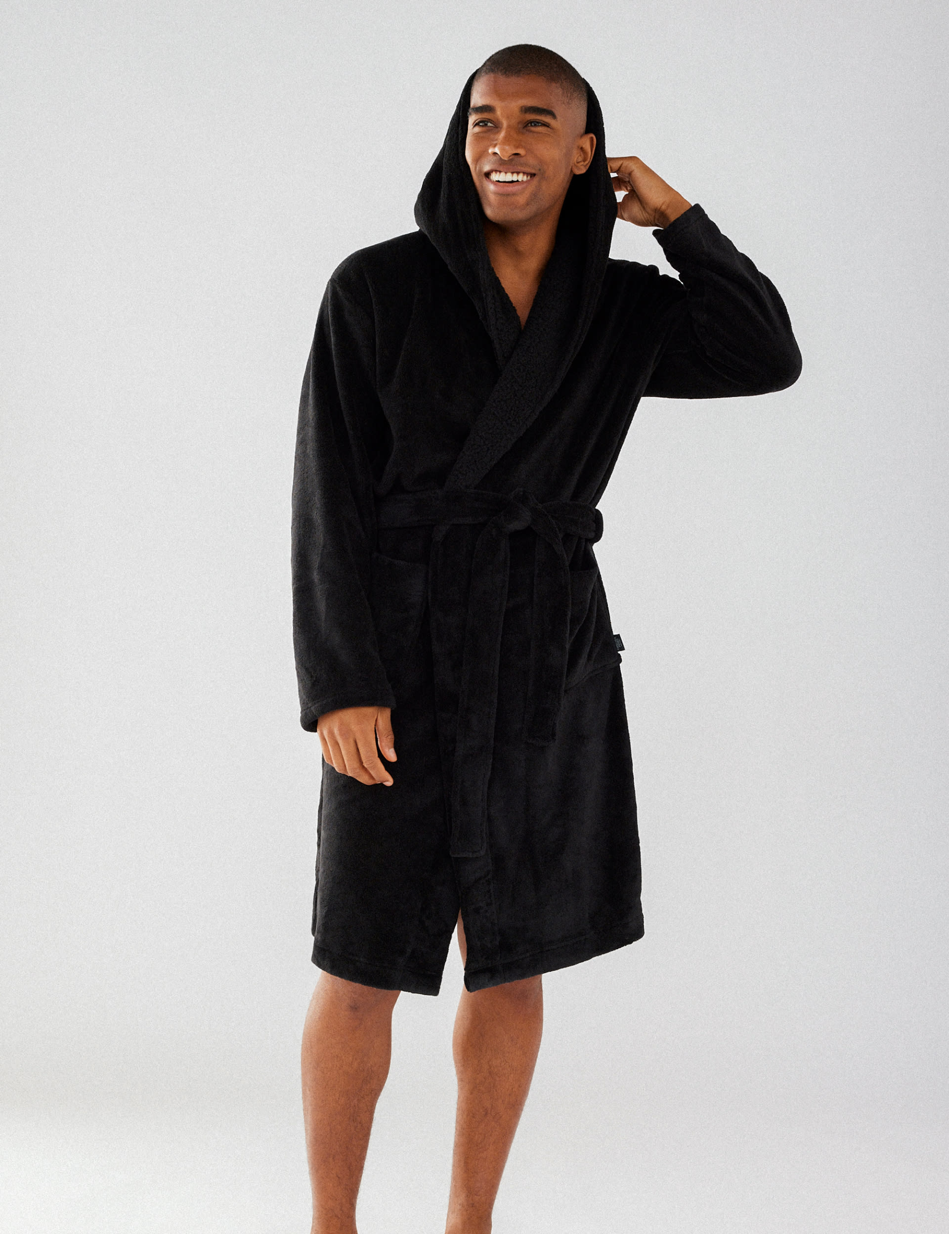 Chelsea Peers Men's Cosy Hooded Dressing Gown - XL - Black, Black