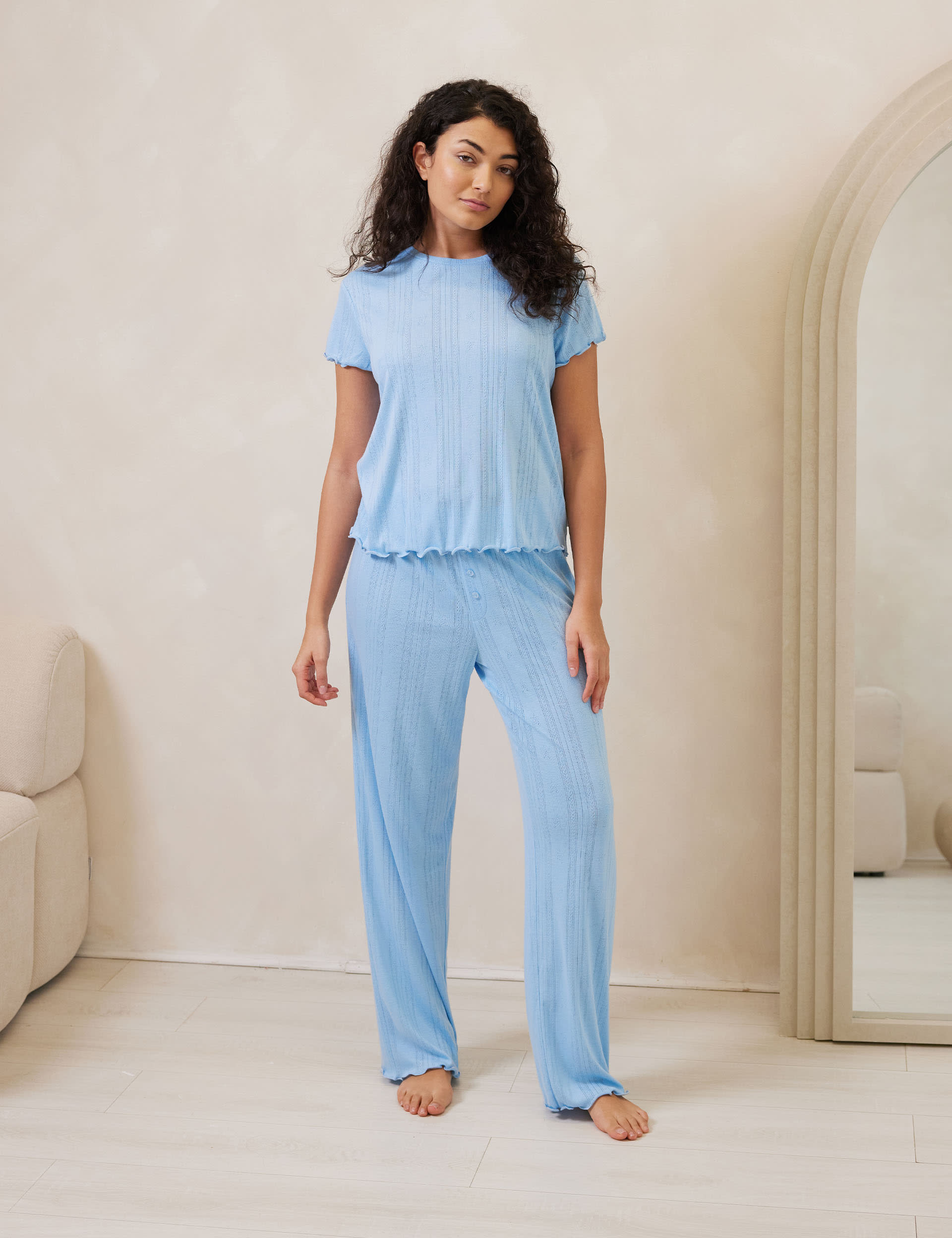 Chelsea Peers Women's Ruffle Hem Pyjama Set - 14 - Blue, Blue