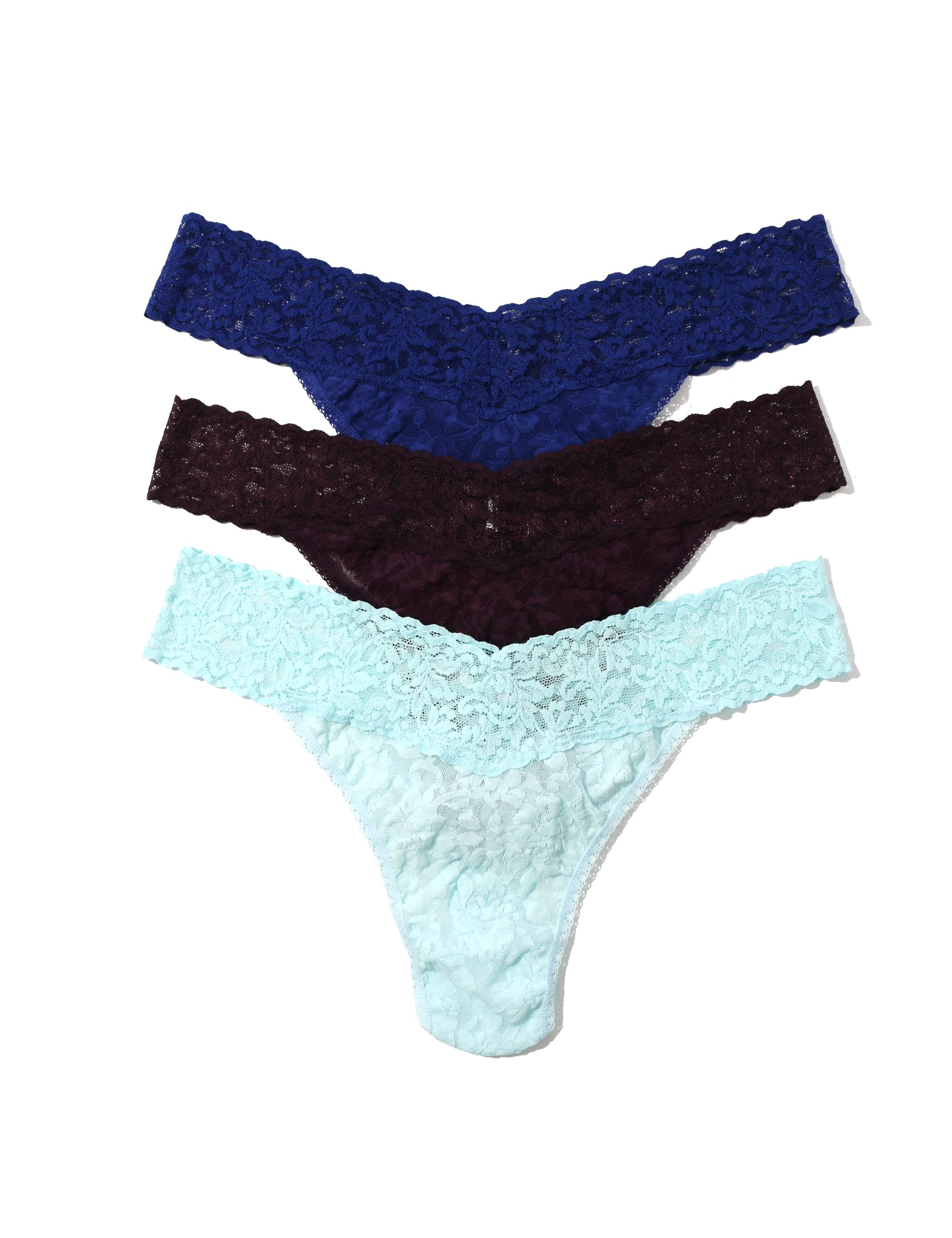 Hanky Panky Women's 3pk Original Rise Signature Lace Thongs - Purple Mix, Purple Mix