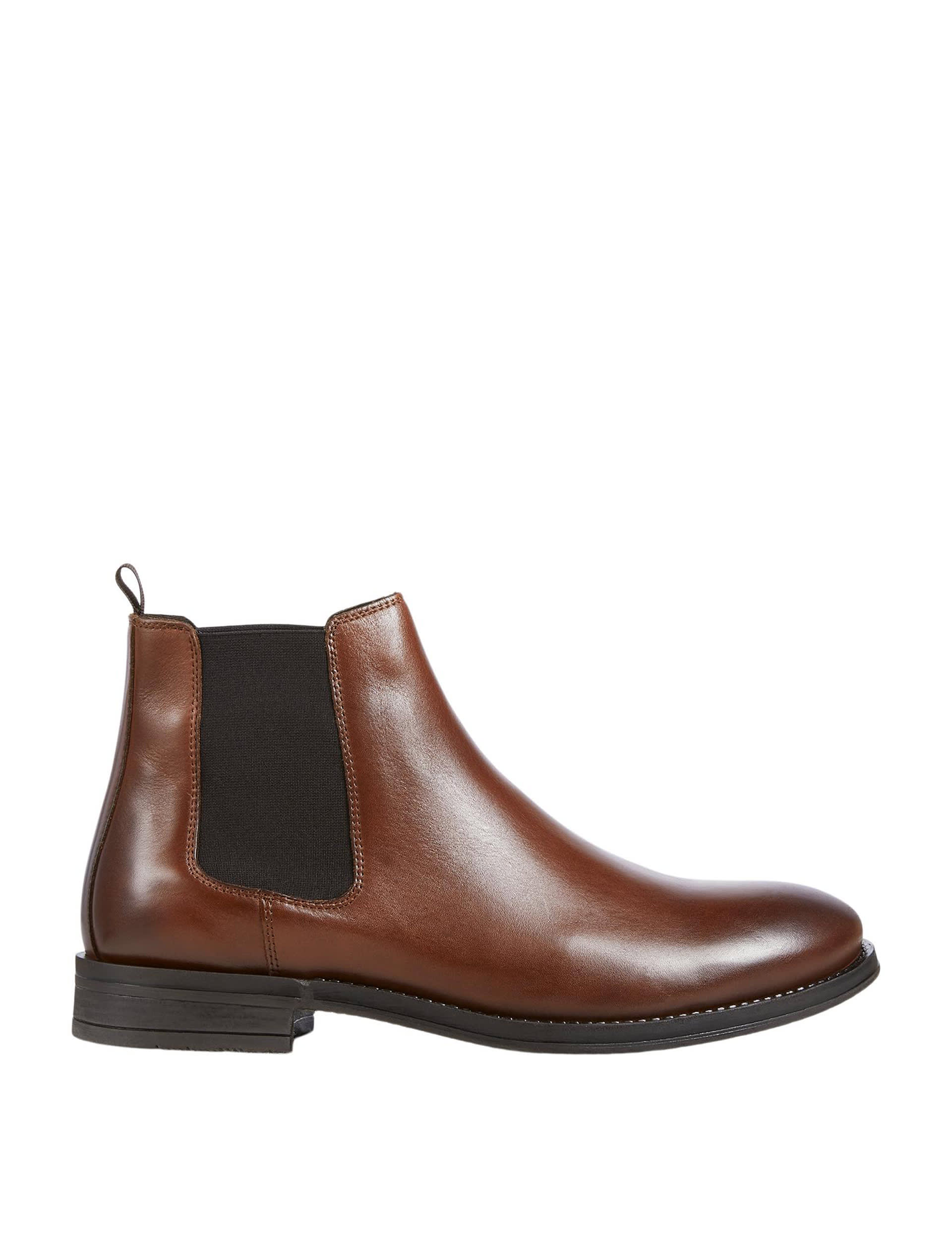 Jack & Jones Men's Leather Chelsea Boots - 7 - Brown, Brown,Black