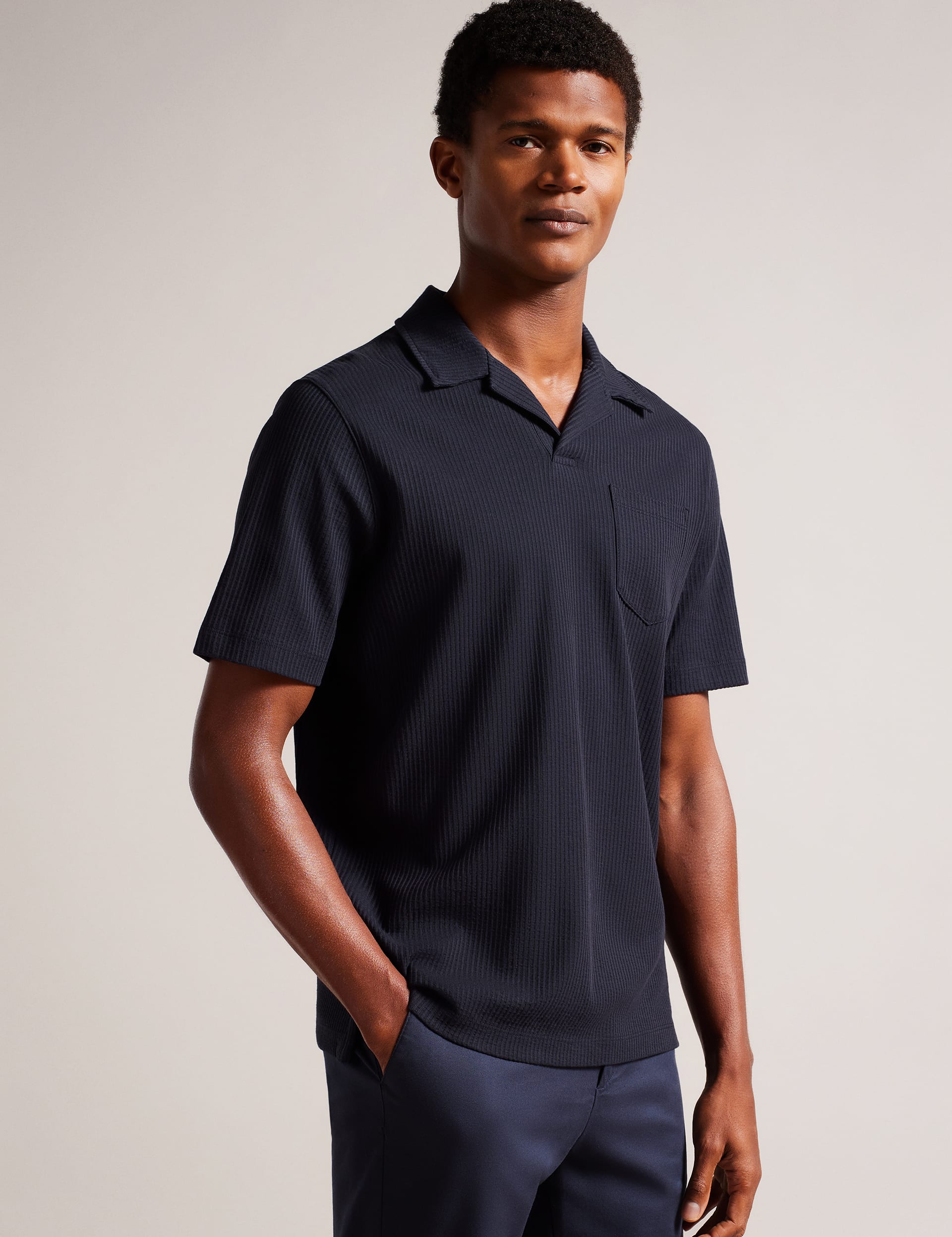 Ted Baker Men's Pure Cotton Textured Polo Shirt - XL - Navy, Navy