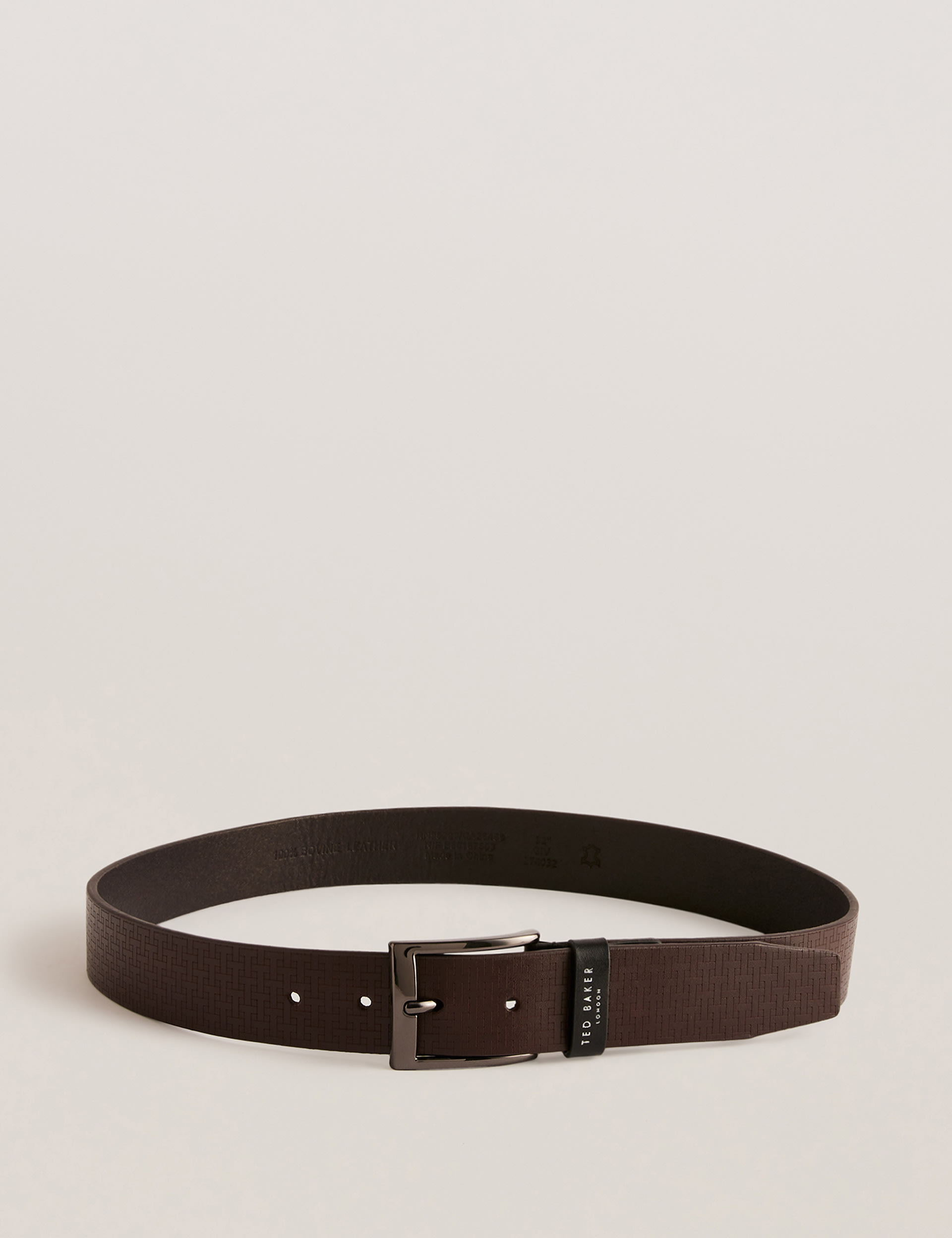 Ted Baker Men's Leather Textured Rectangular Buckle Belt - L-XL - Black, Black