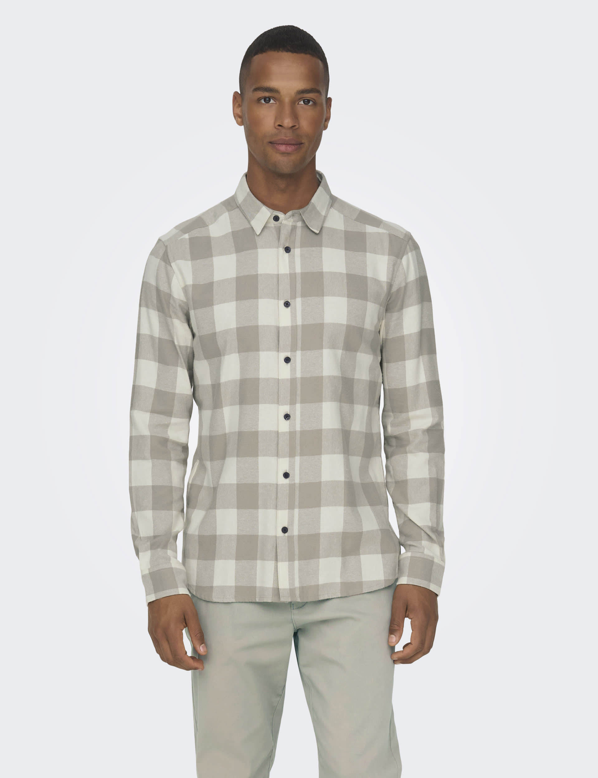 Only & Sons Men's Pure Cotton Check Flannel Shirt - XXL - Beige Mix, Navy,Green Mix,Blue Mix,Beige M