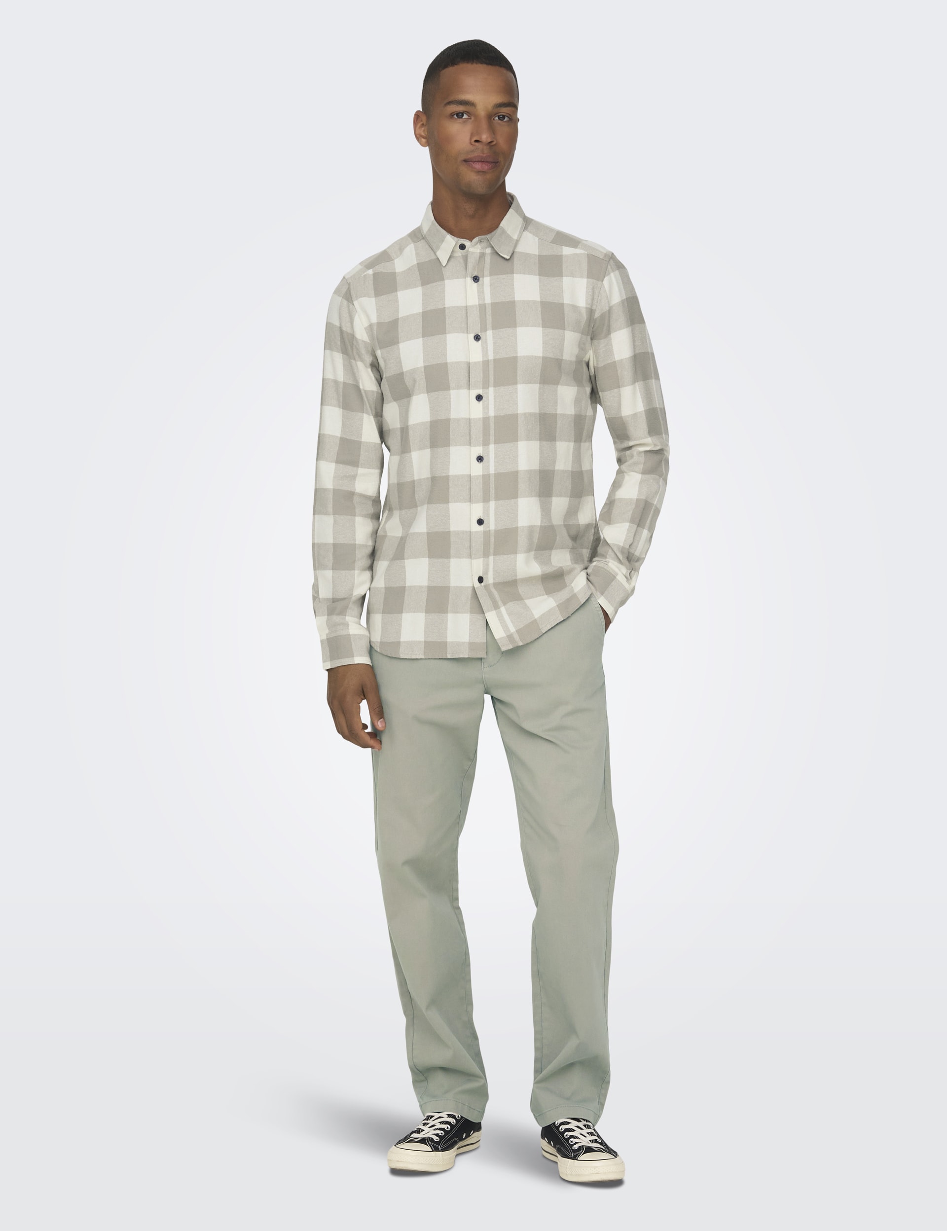 Only & Sons Men's Pure Cotton Check Flannel Shirt - XXL - Beige Mix, Navy,Blue Mix,Green Mix,Beige M