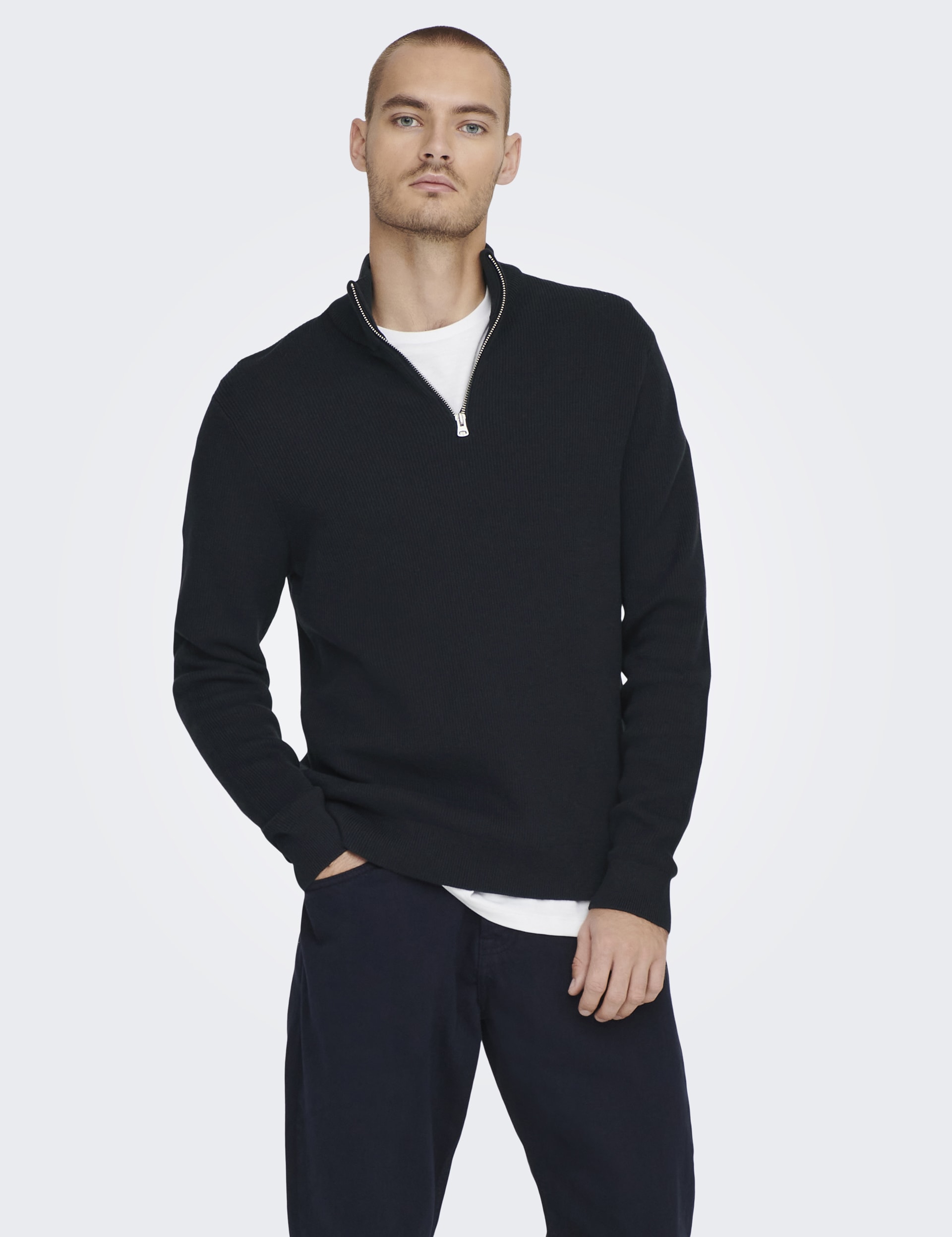 Only & Sons Men's Cotton Rich Half Zip Jumper - S - Navy Mix, Navy Mix