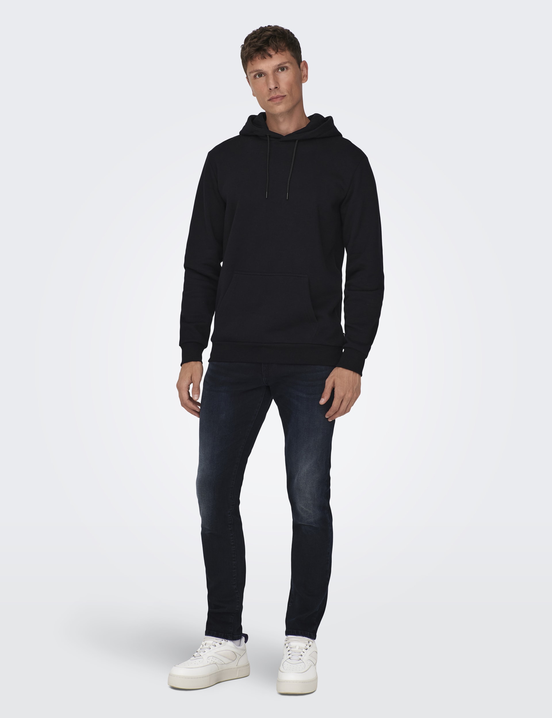 Only & Sons Men's Cotton Rich Hoodie - L - Black, Black,Light Grey