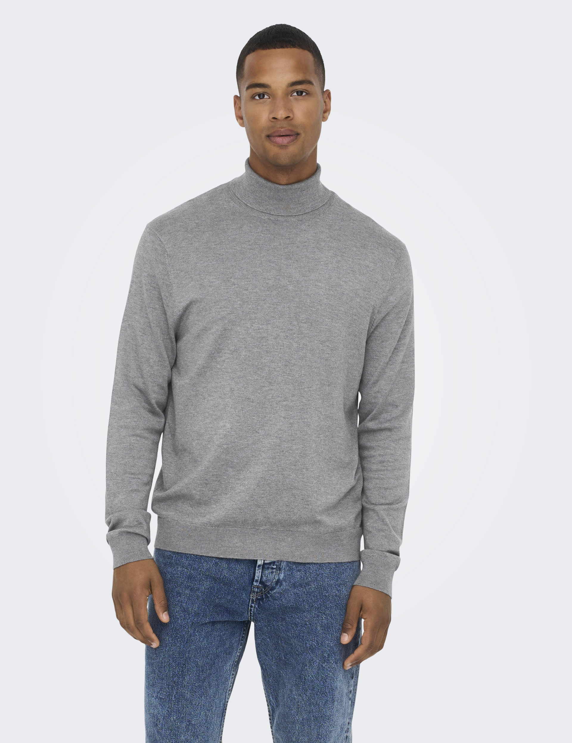 Only & Sons Men's Roll Neck Jumper - XXL - Grey Mix, Grey Mix,Black