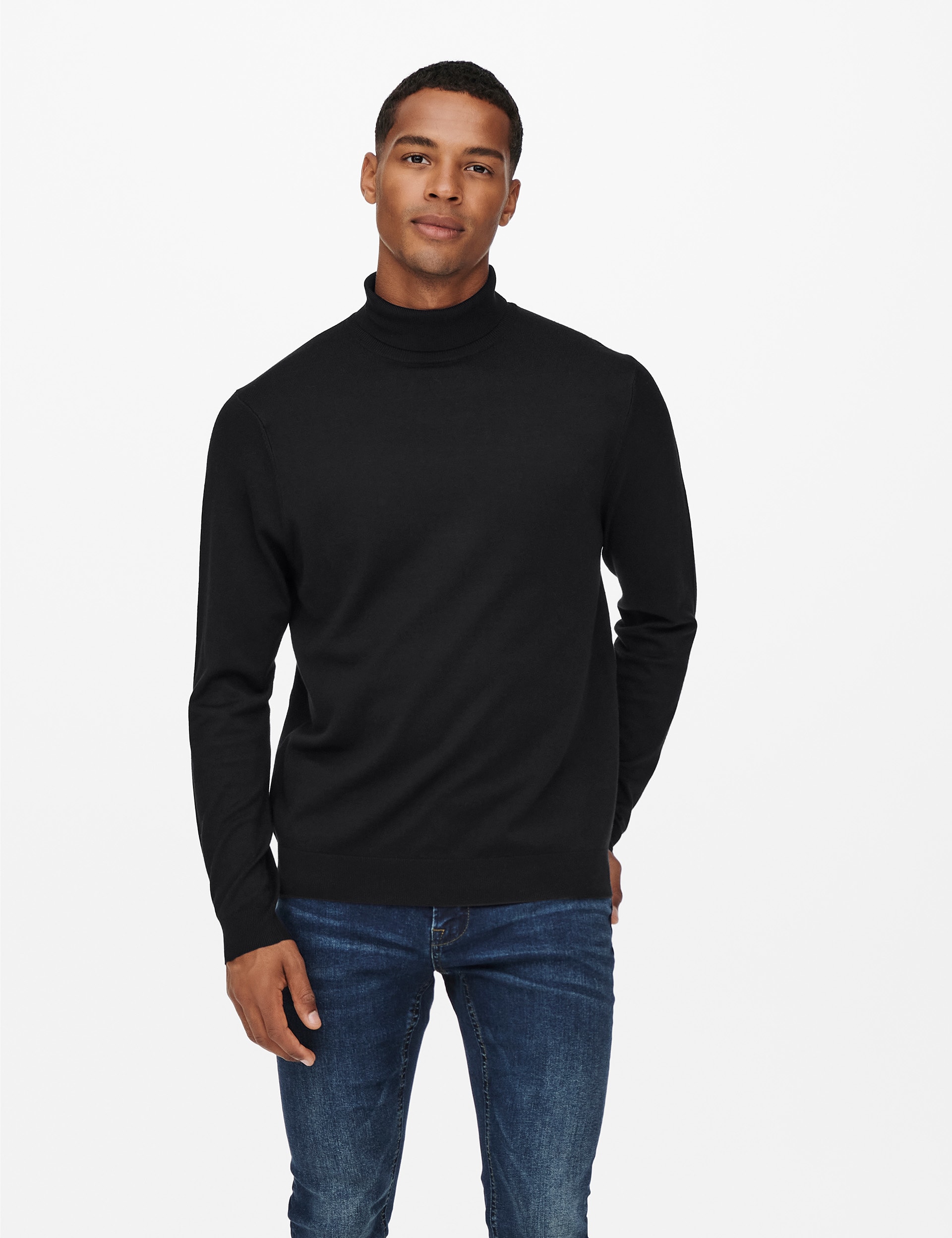 Only & Sons Men's Roll Neck Jumper - XL - Black, Navy Mix,Grey Mix,Black