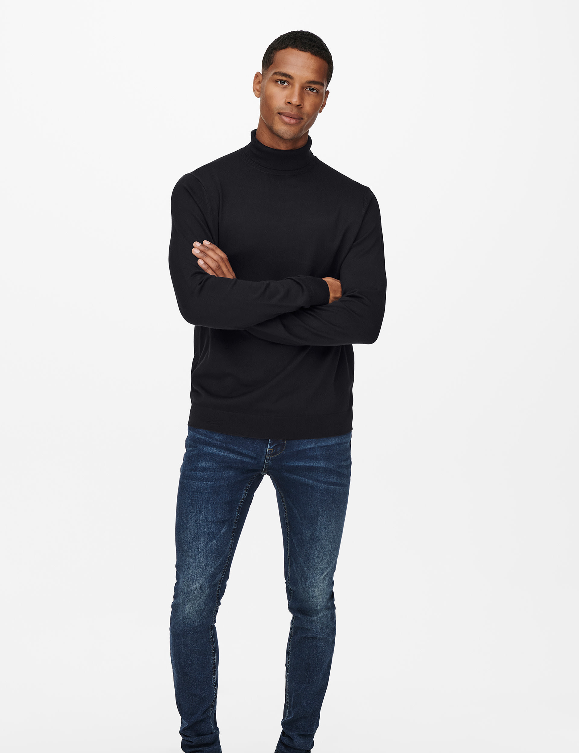 Only & Sons Men's Roll Neck Jumper - XL - Black, Navy Mix,Grey Mix,Black