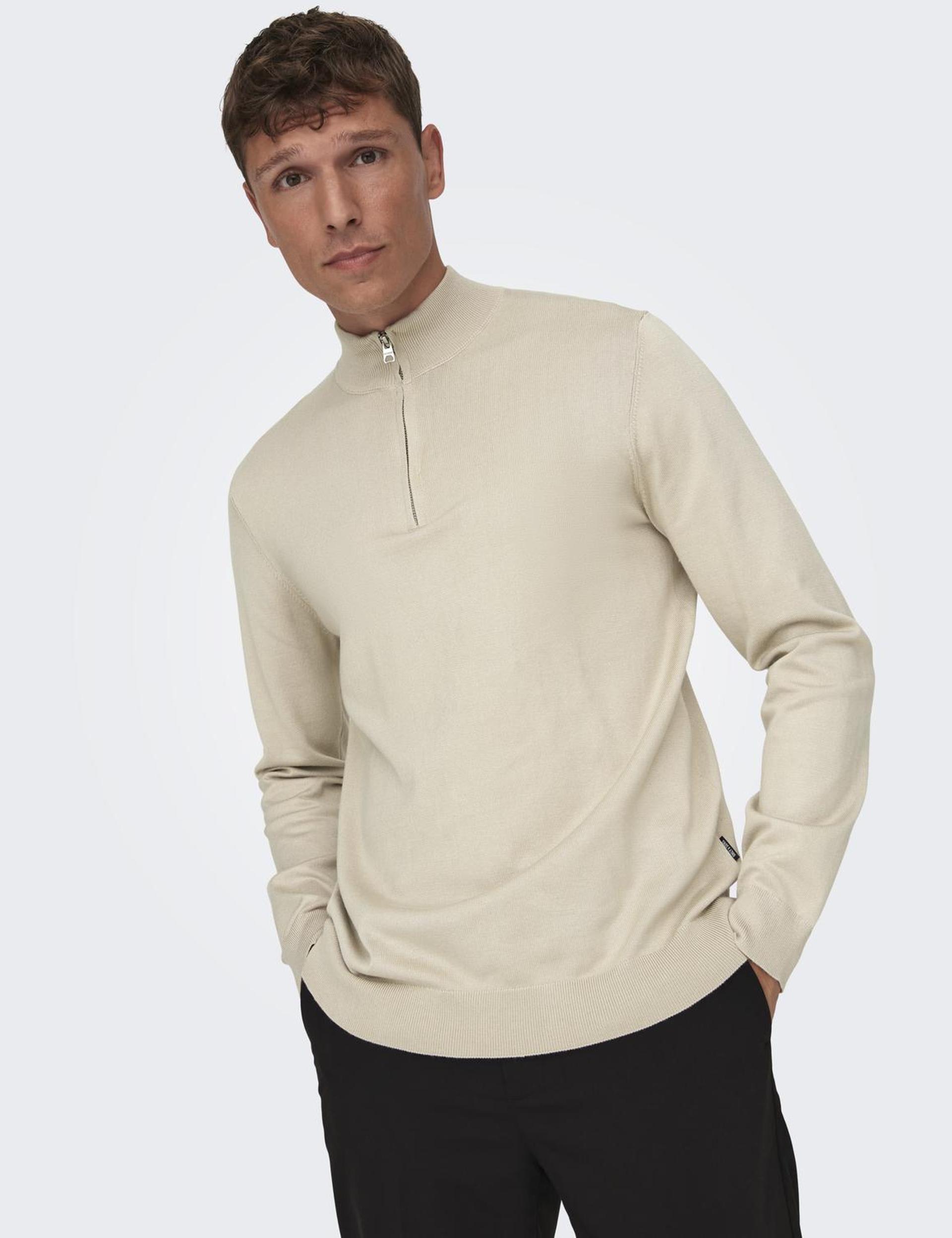 Only & Sons Men's Half Zip Jumper - Beige, Black,Dark Navy,Beige