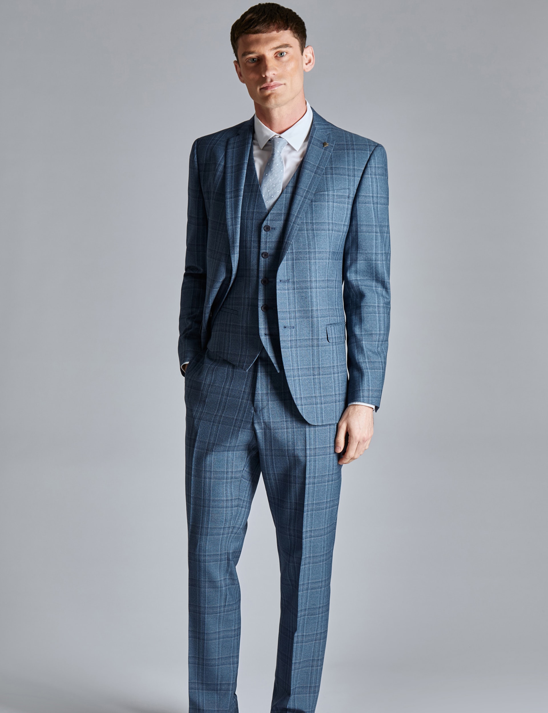 Ted Baker Men's Slim Fit Wool Rich Check Suit Jacket - 40LNG - Blue, Blue