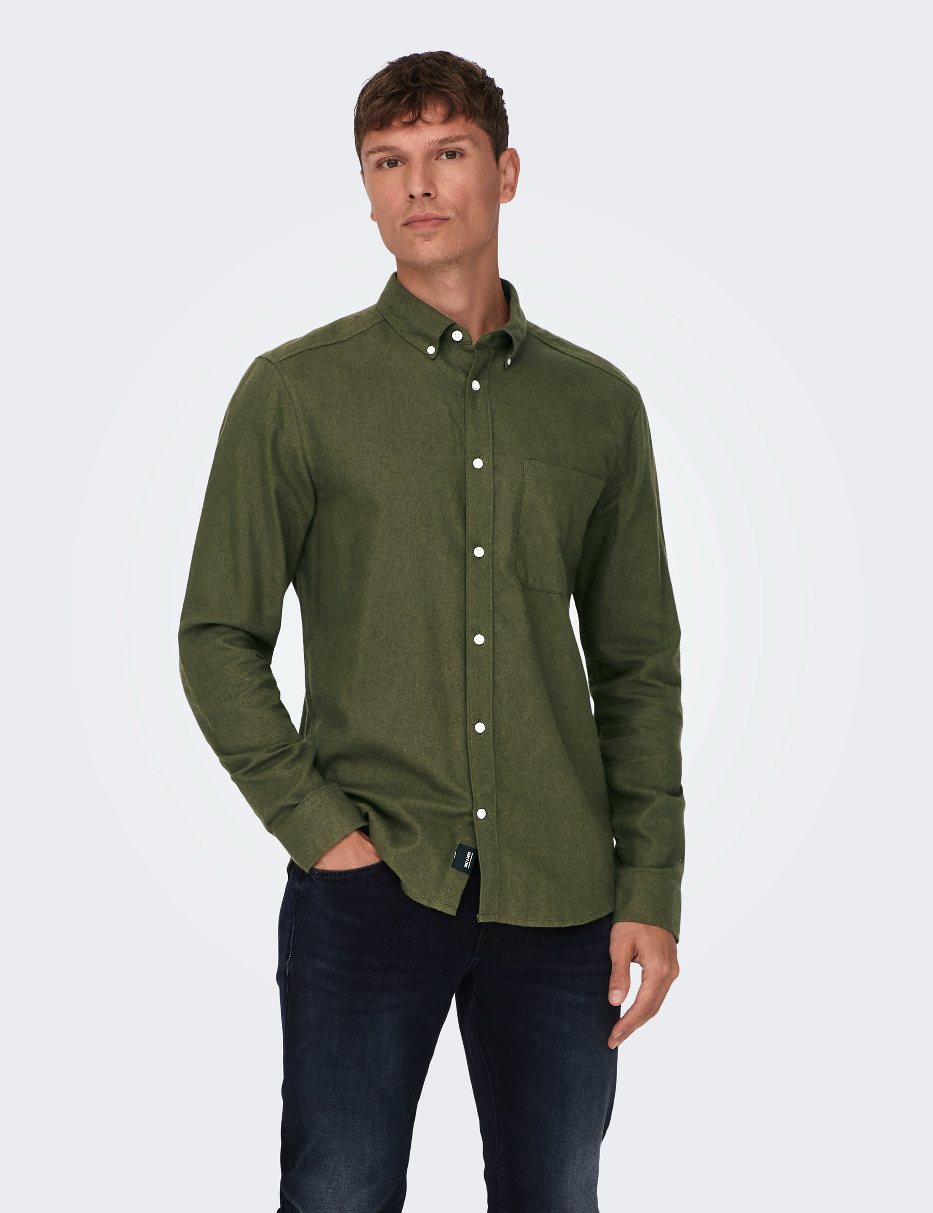 Only & Sons Men's Slim Fit Pure Cotton Flannel Shirt - XXL - Green, Beige,Green