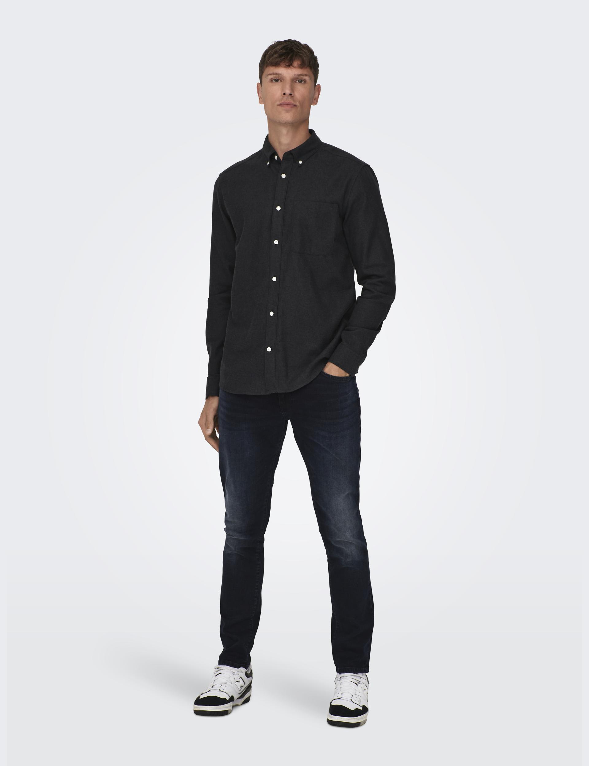 Only & Sons Men's Slim Fit Pure Cotton Flannel Shirt - XXL - Black, Black