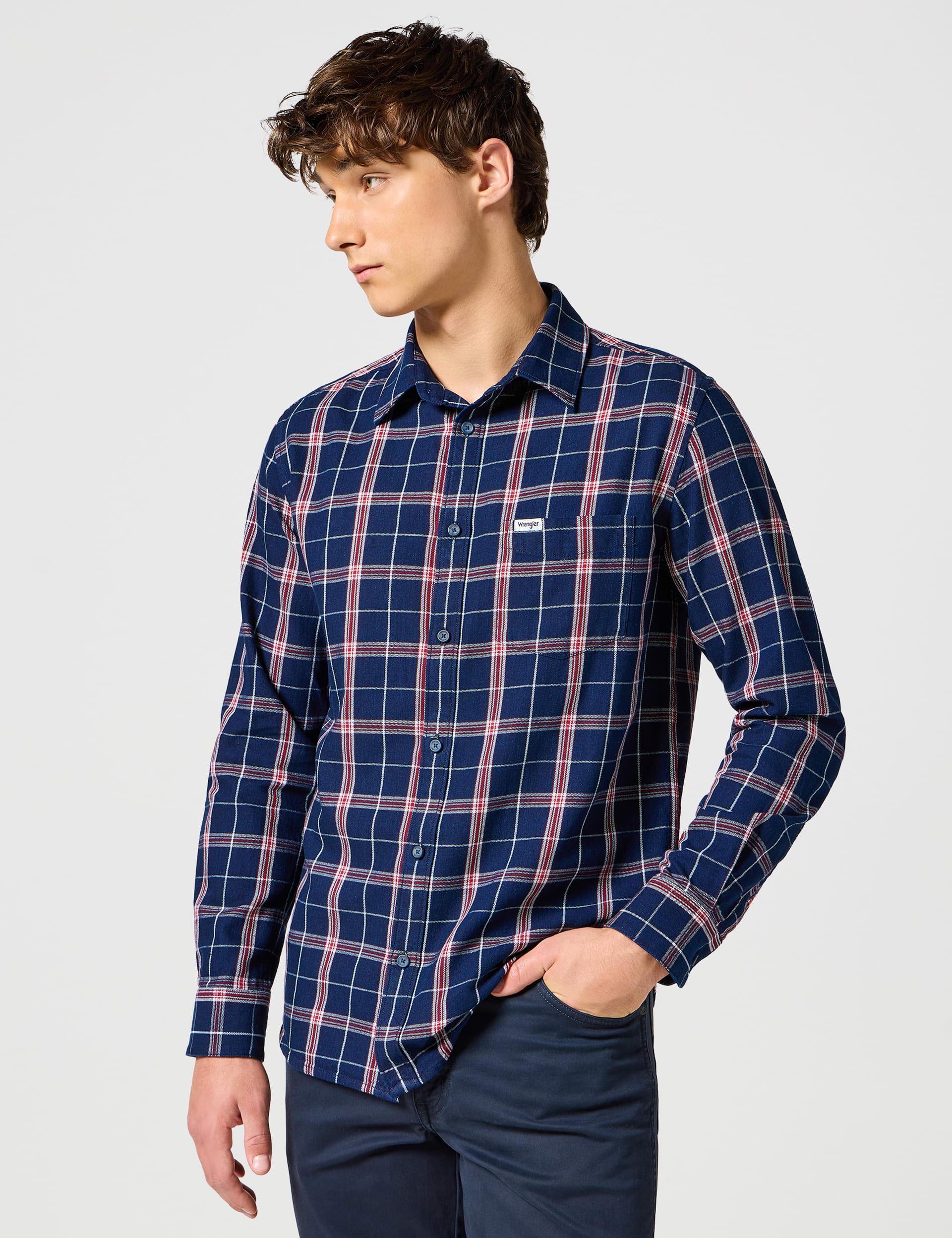 Wrangler Men's Pure Cotton Check Shirt - M - Red Mix, Red Mix