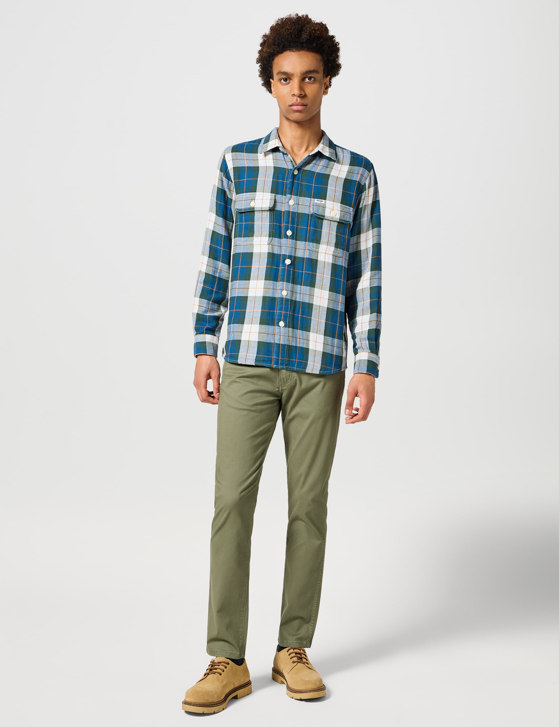 Wrangler Men's Pure Cotton Check Flannel Shirt - M - Green Mix, Green Mix