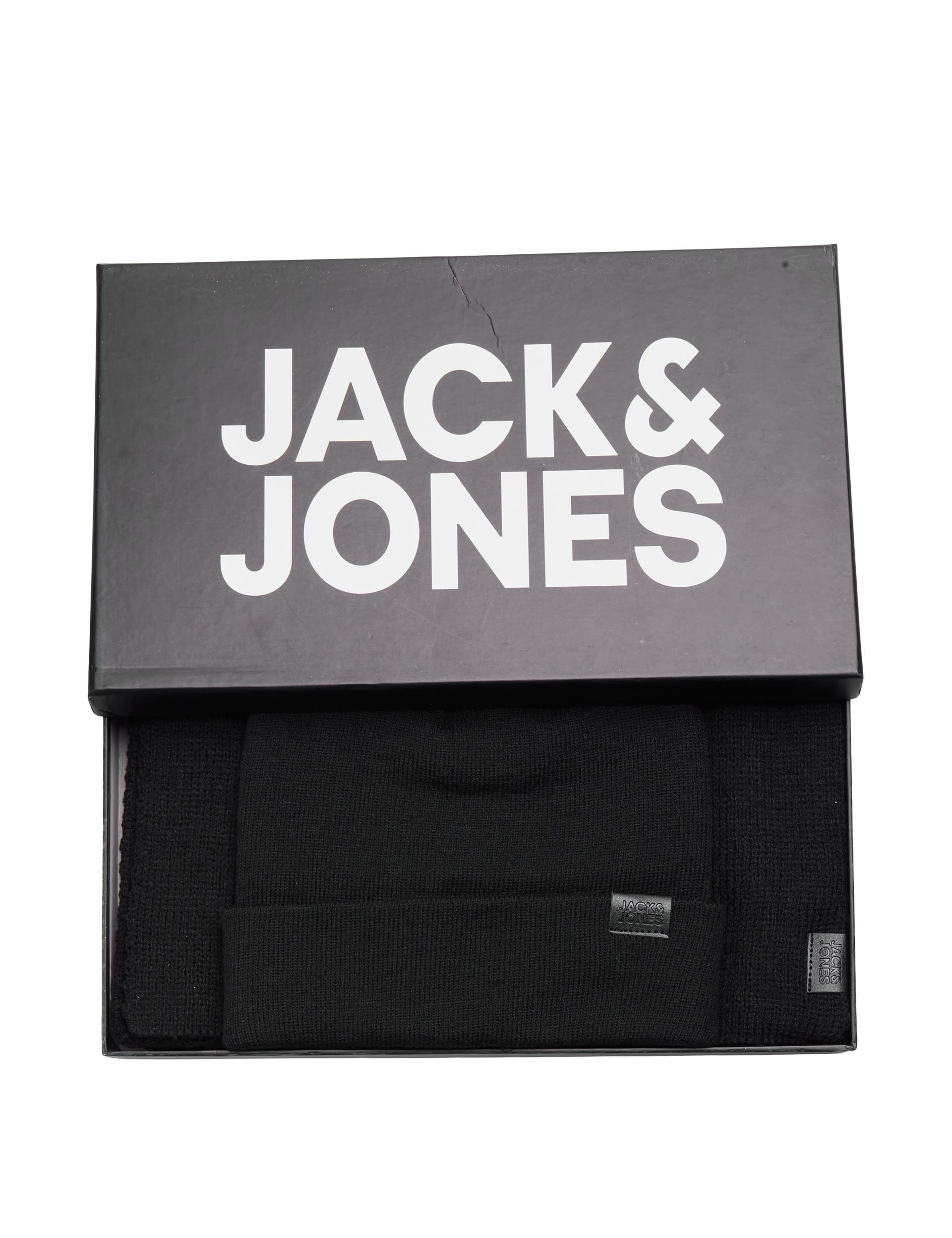 Jack & Jones Men's Knitted Hat and Scarf Gift Set - Black, Black,Grey