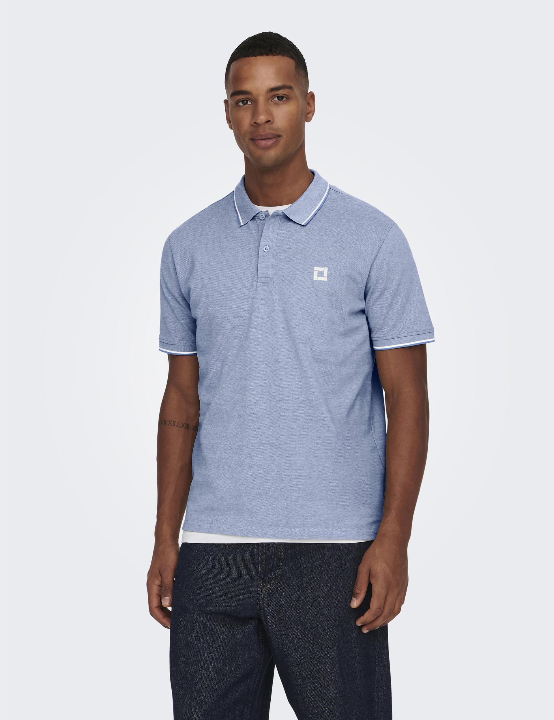 Only & Sons Men's Pure Cotton Tipped Polo Shirt - Blue, Blue