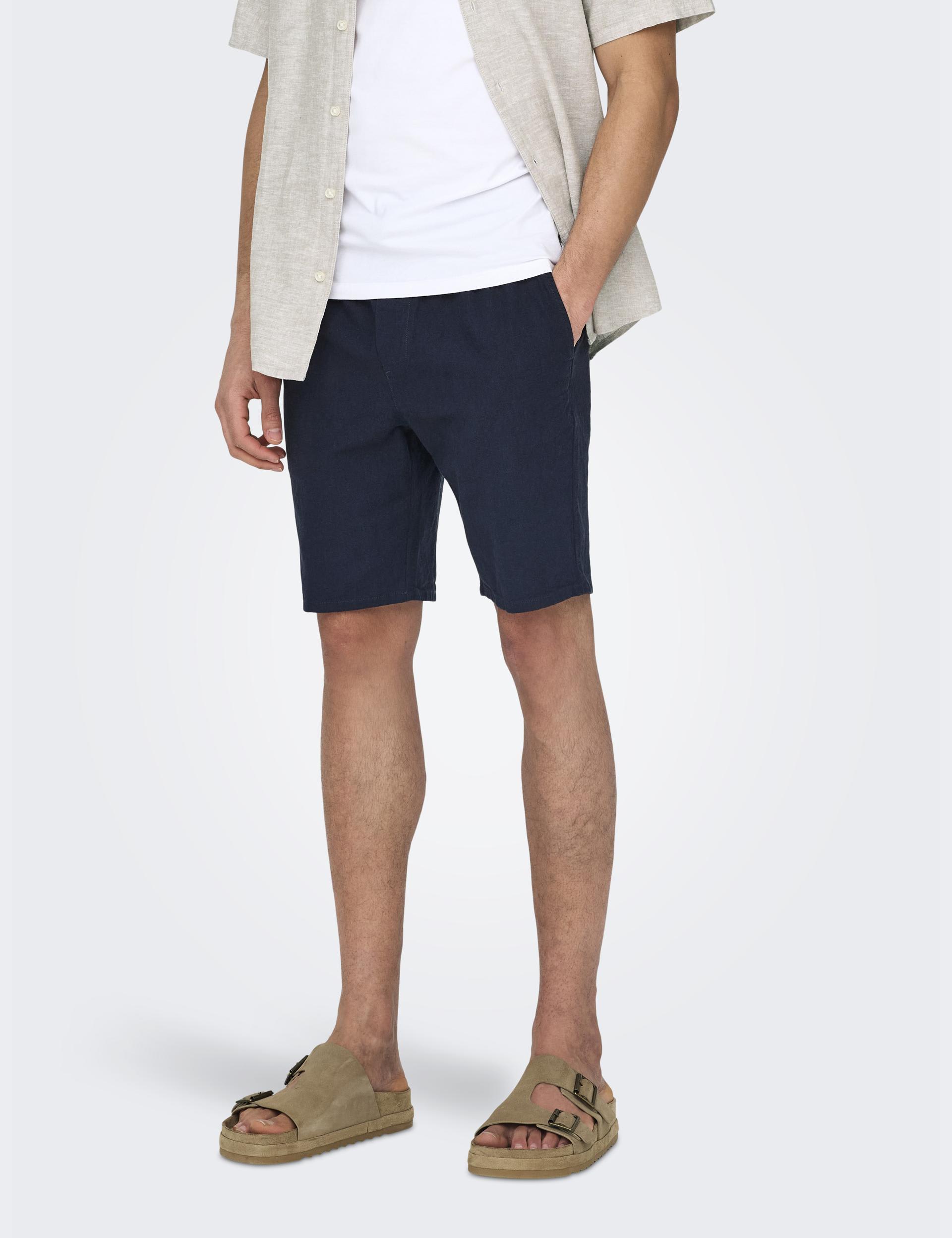 Only & Sons Men's Elasticated Waist Shorts - Dark Navy, Dark Navy,Beige