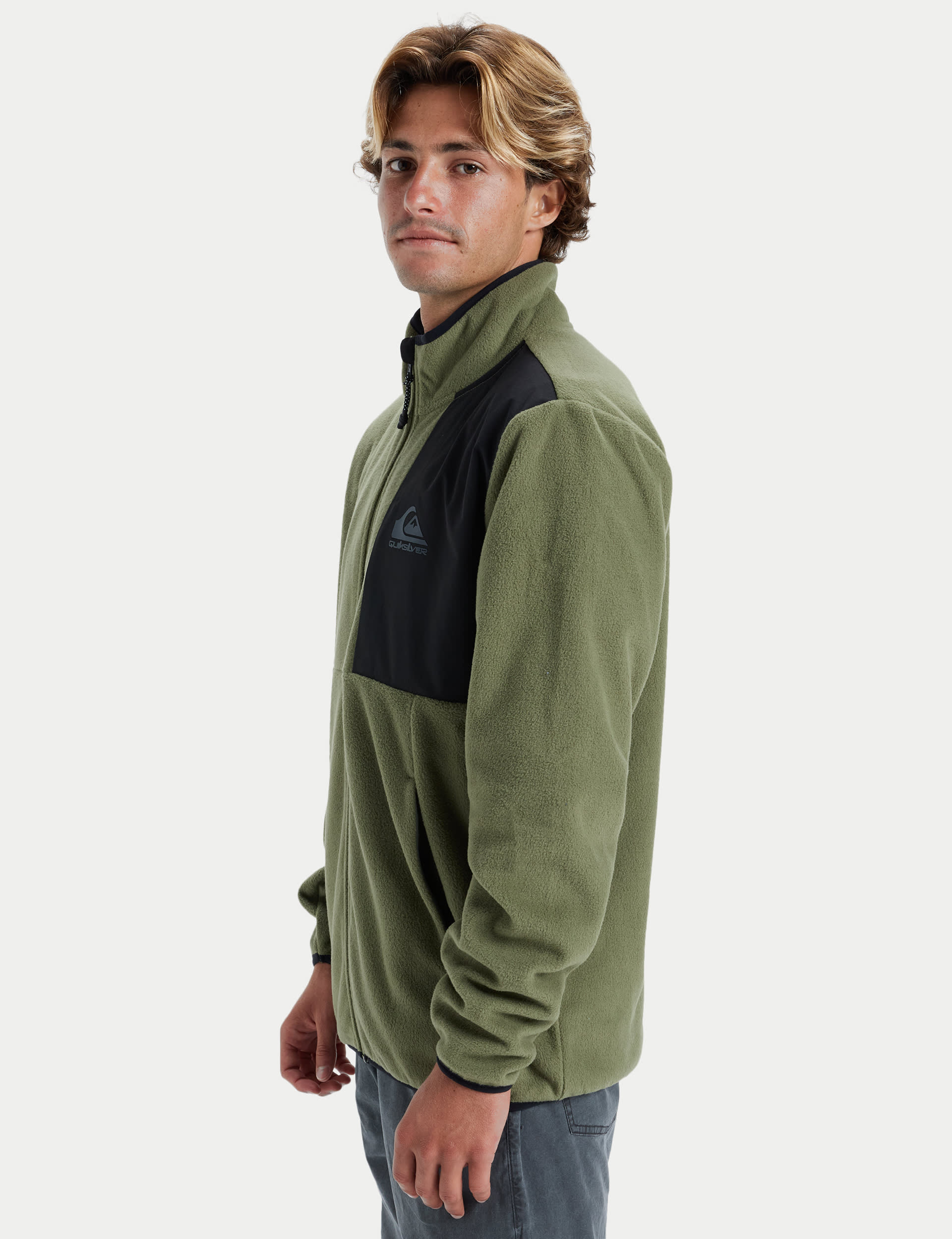 Quiksilver Men's Fleece Zip Up Funnel Neck Jacket - M - Khaki, Khaki