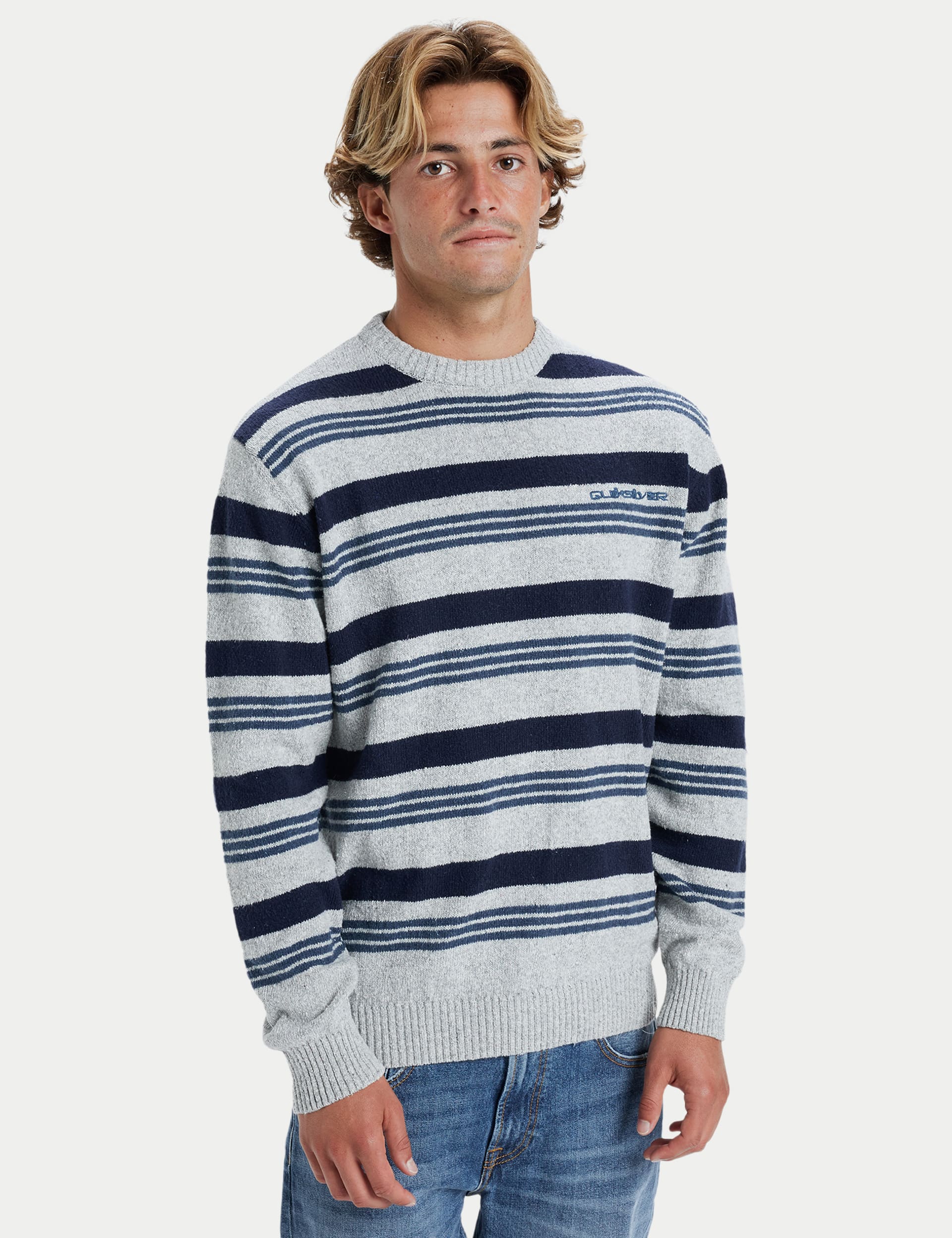 Quiksilver Men's When We Stripe Cotton Blend Jumper - Grey Mix, Grey Mix